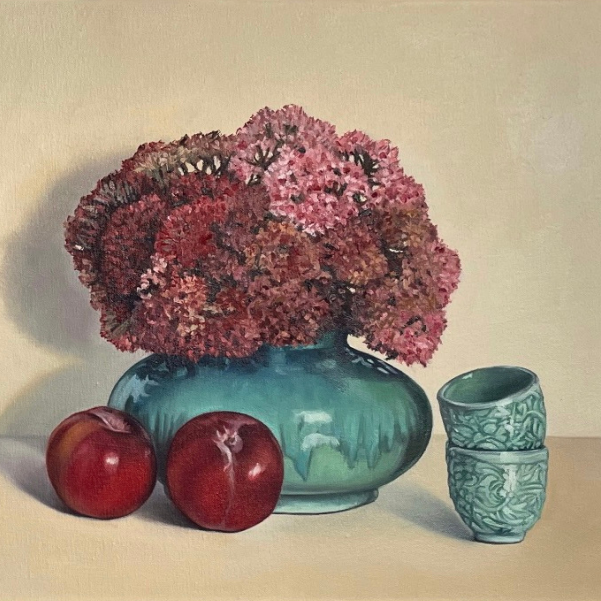 'Sedum & Summer Fruit' fine art oil painting by ROBYN MARKEY 