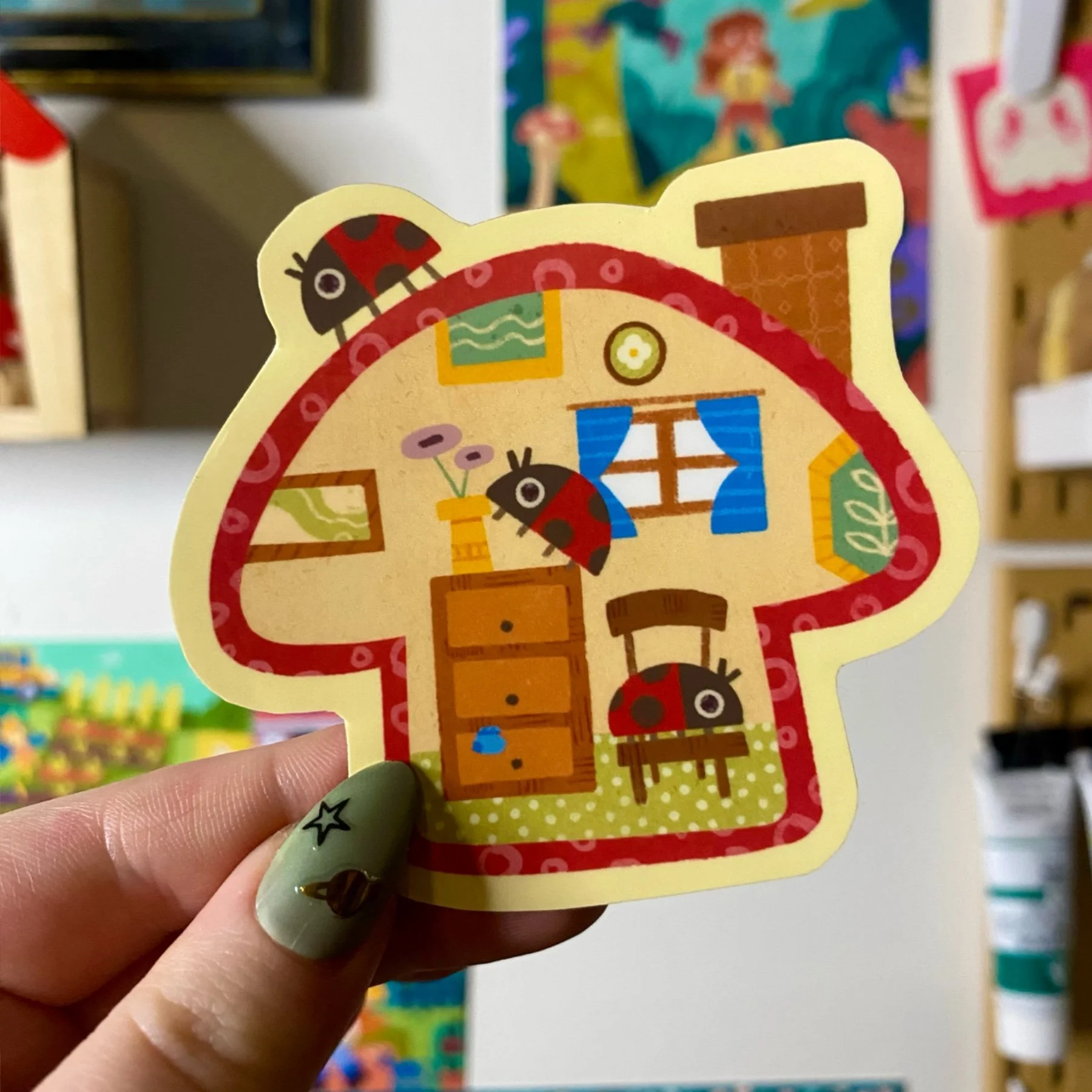 Mushroom Ladybug House Single Sticker