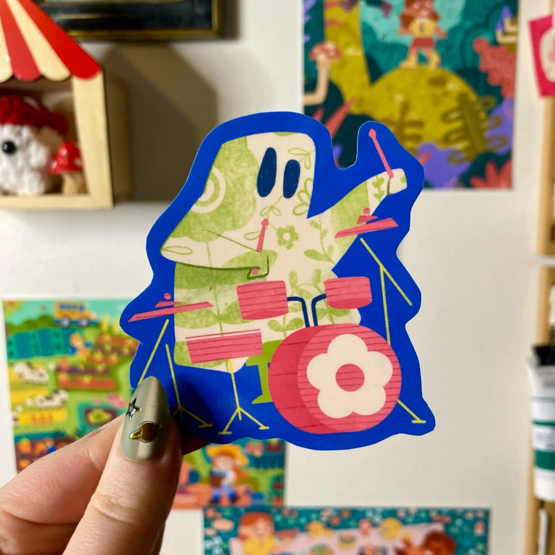 Ghost Playing Drums Single Sticker