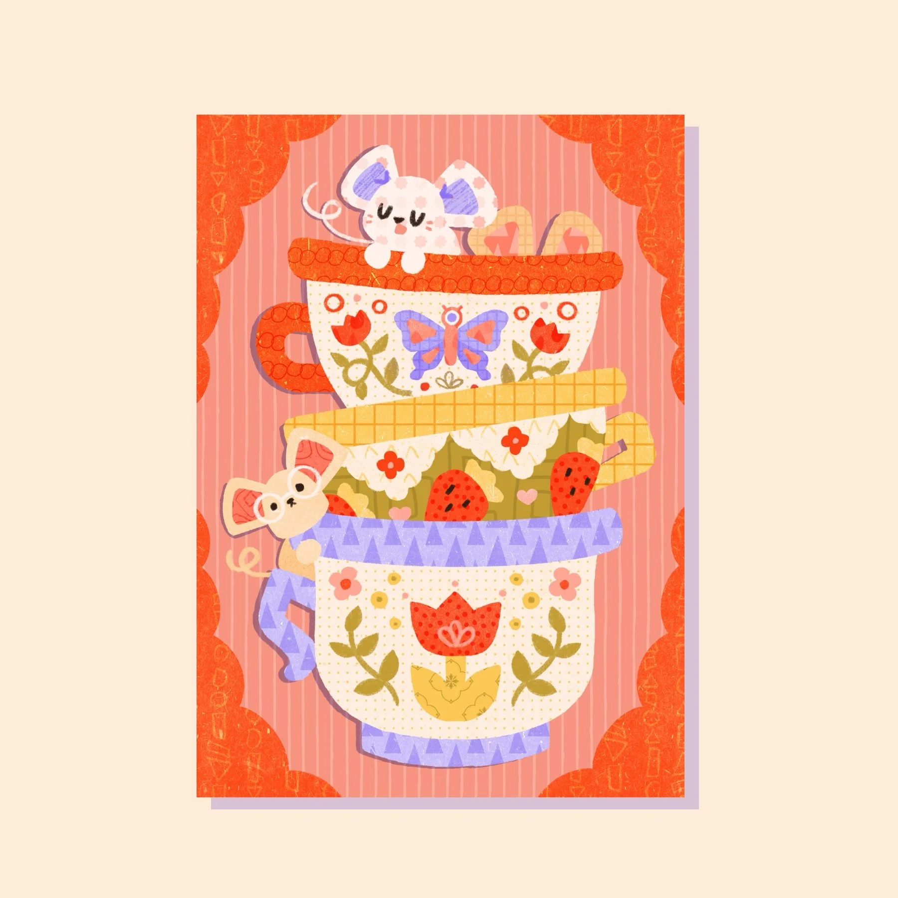 Teacup Mice Print 5 in x 7 in