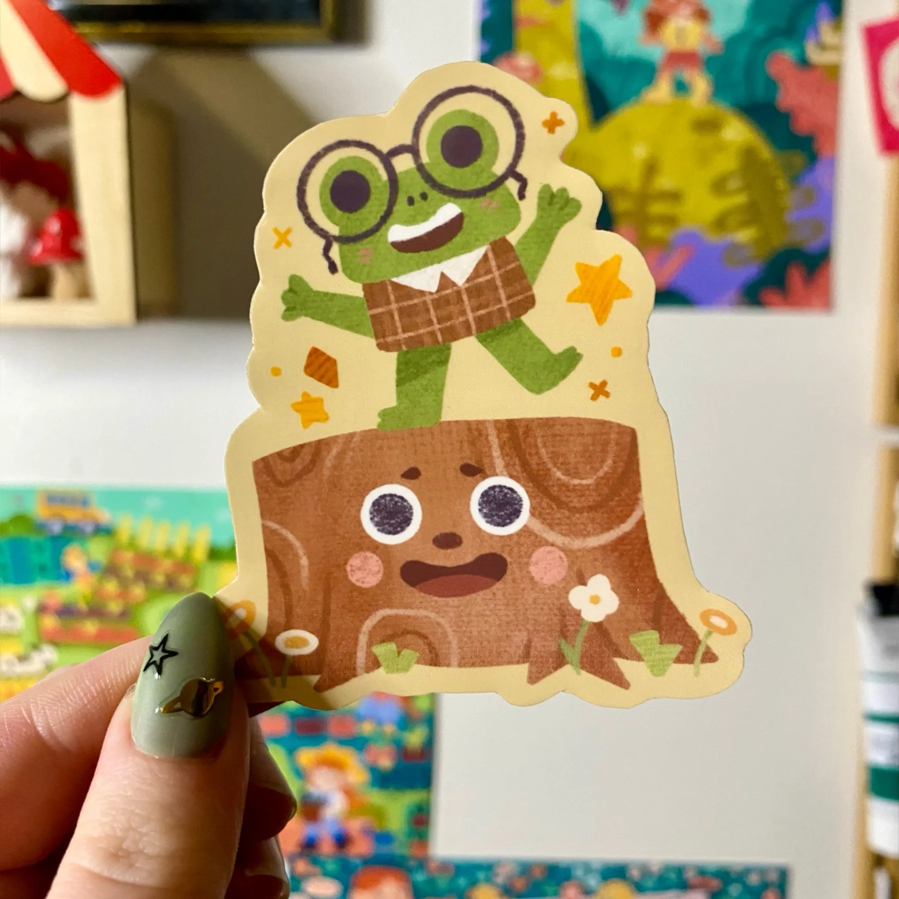 Frog on a Stump Single Sticker