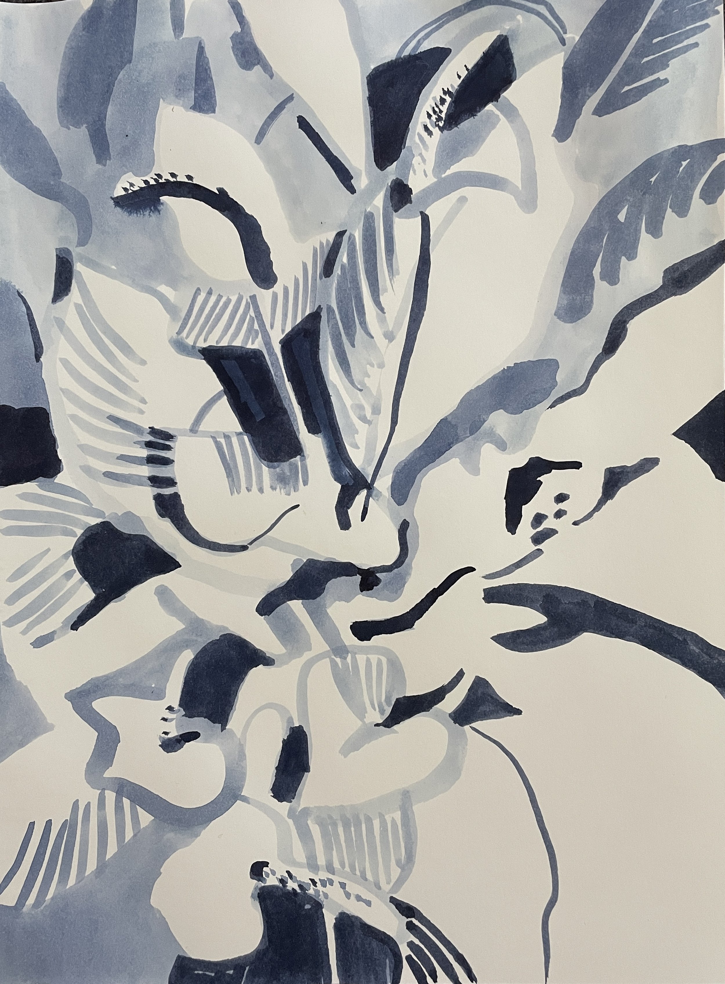 Peace Lilies II, 2026, ink on Strathmore paper, 160 gsm, 30.5x22.9 cm, framed in white acid free paper mat, 14x11", SGD 65