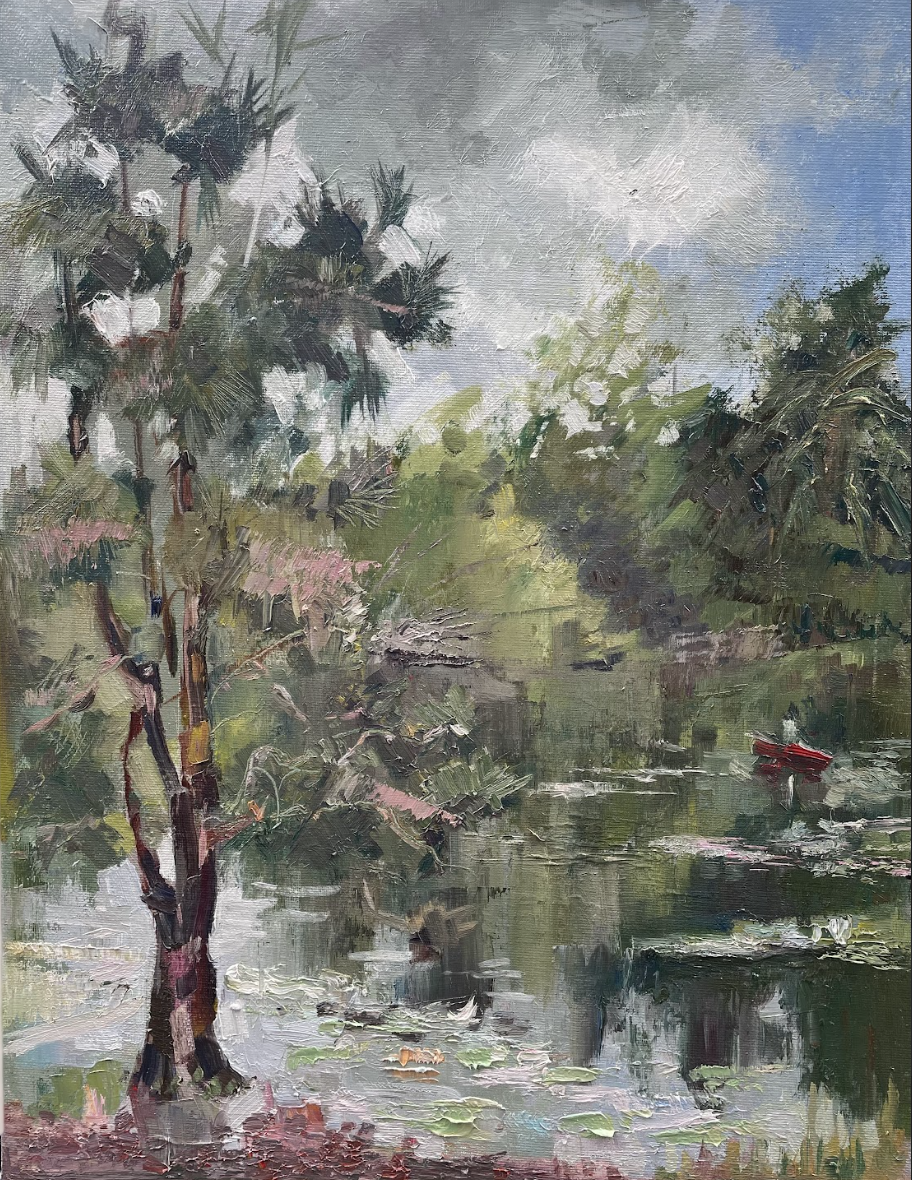"Grey morning in the Botanic Gardens" - Oil on canvas board, 58x49cm, framed, 2022 [SGD 2000]
