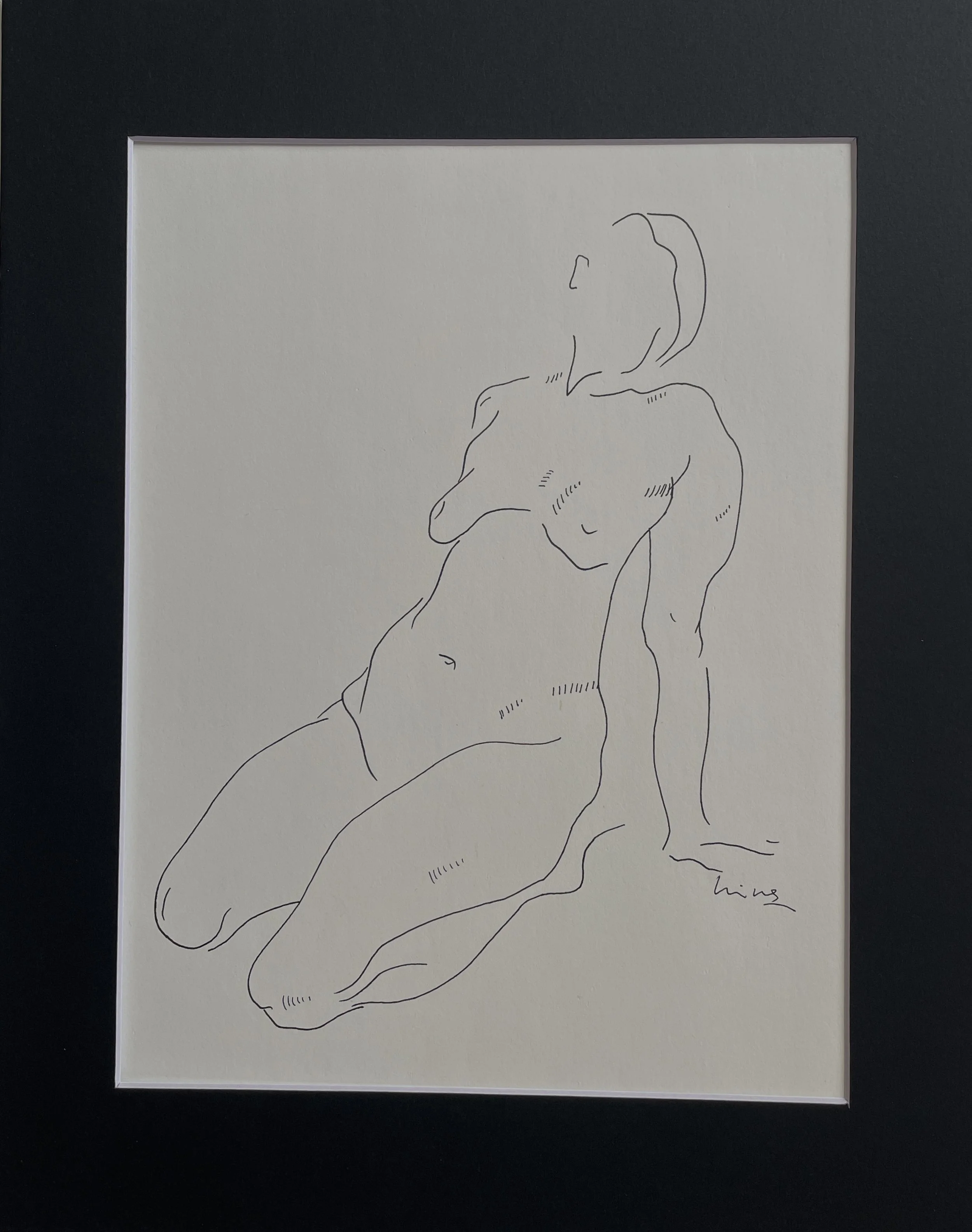 Nude, 2026. Gel pen on Strathmore paper, 160 gsm, 30.5 x 22.9 cm, framed in black acid free paper mat with protective plastic sleeve, SGD 60