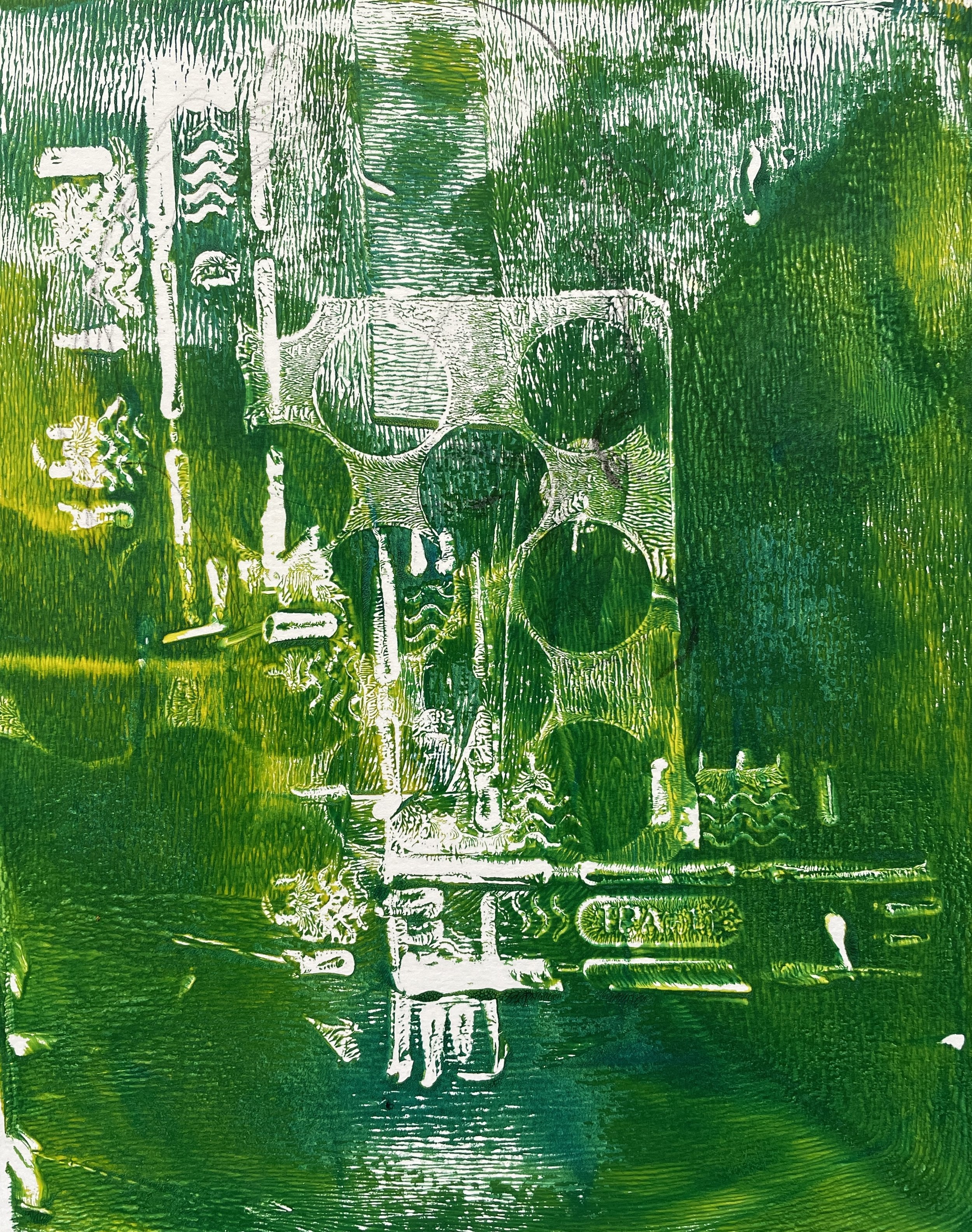 "Garden City", 2025. Monotype and pencil on Fabriano paper 300 g/sm, image 10x8", framed in acid free mat 14x11"