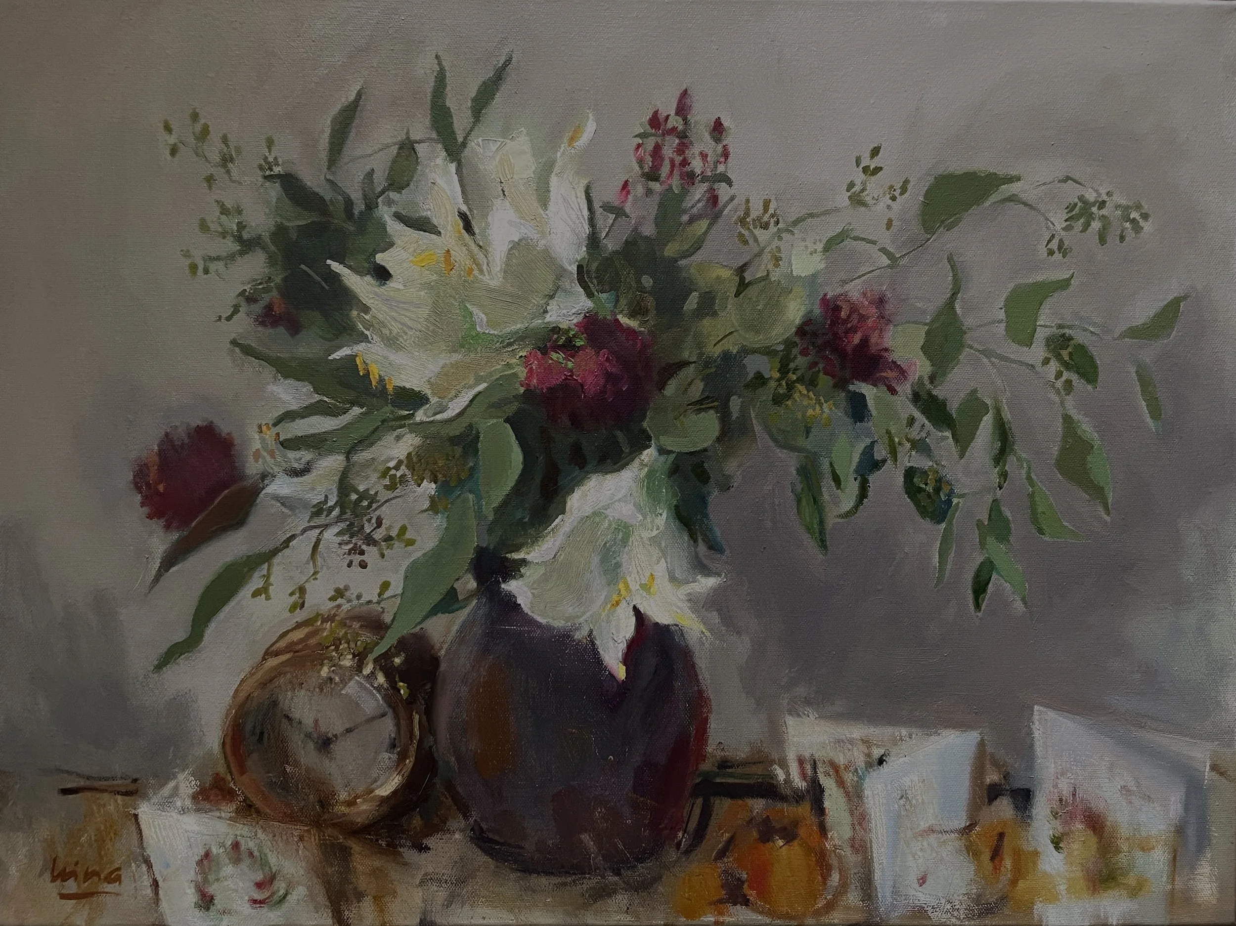 "Winter bouquet, Amarillis", 2025, oil on canvas, 18x24" (45x61 cm), unframed, DM to enquire