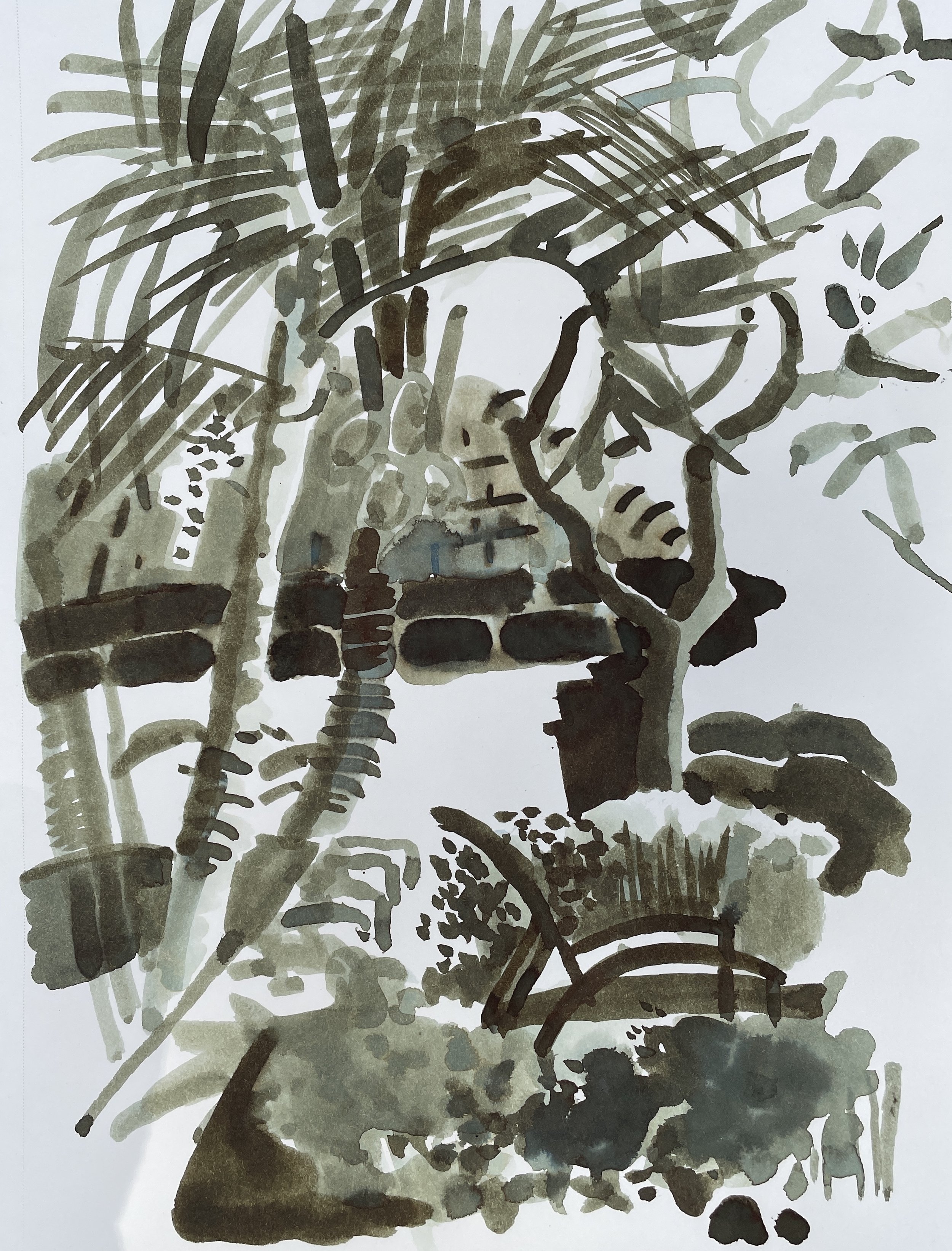 My Condo's Garden I, 2026, ink on Strathmore paper, 160 gsm, 30.5x22.9 cm, framed in white acid free paper mat, 14x11", SGD 65