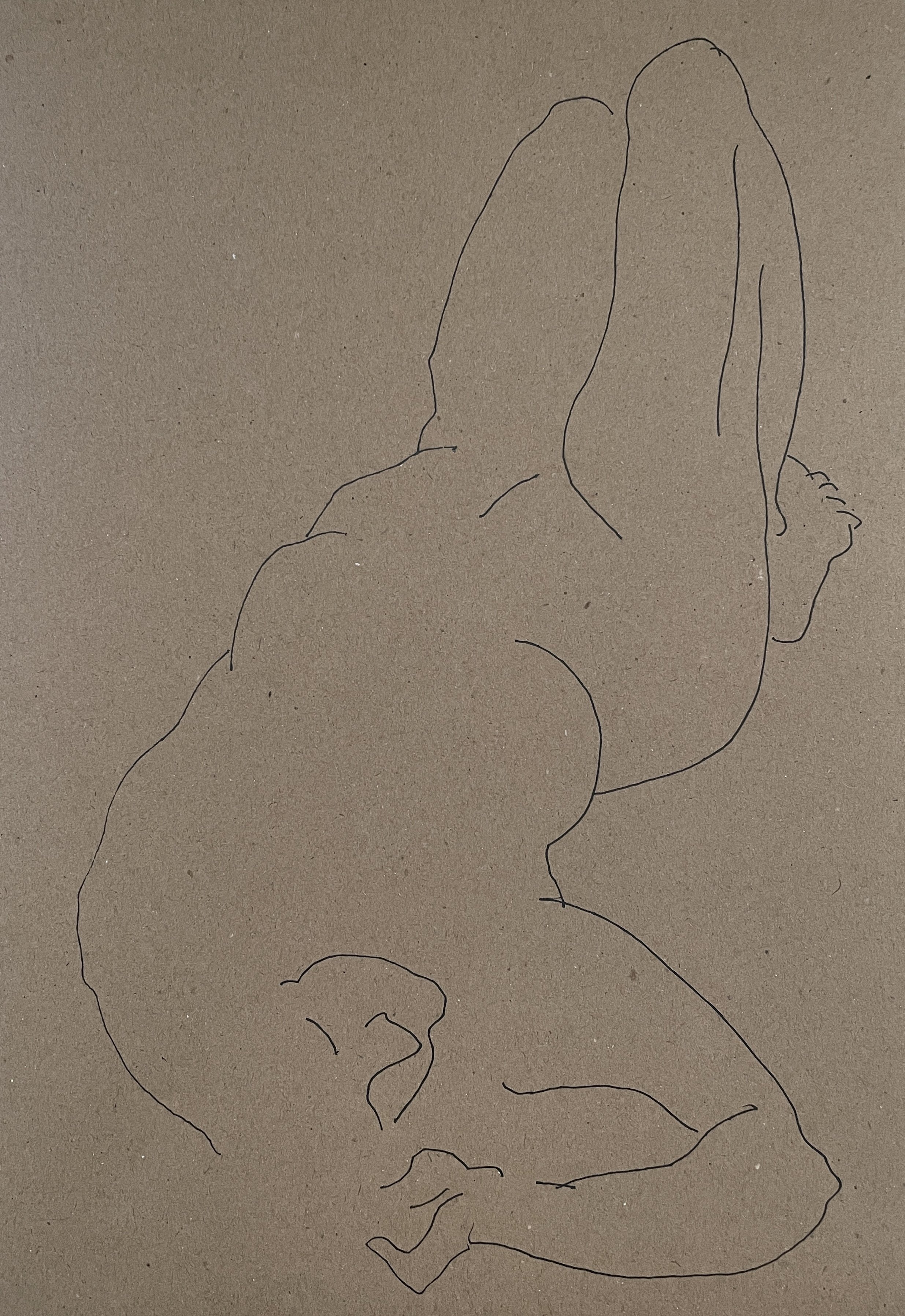 "Lying Female III", 2026, gel pen on Reeves craft paper, 110 gsm, acid free, 29.7x21.0 cm, framed in white acid free paper mat 14 x11", protective plastic sleeve, SGD 60