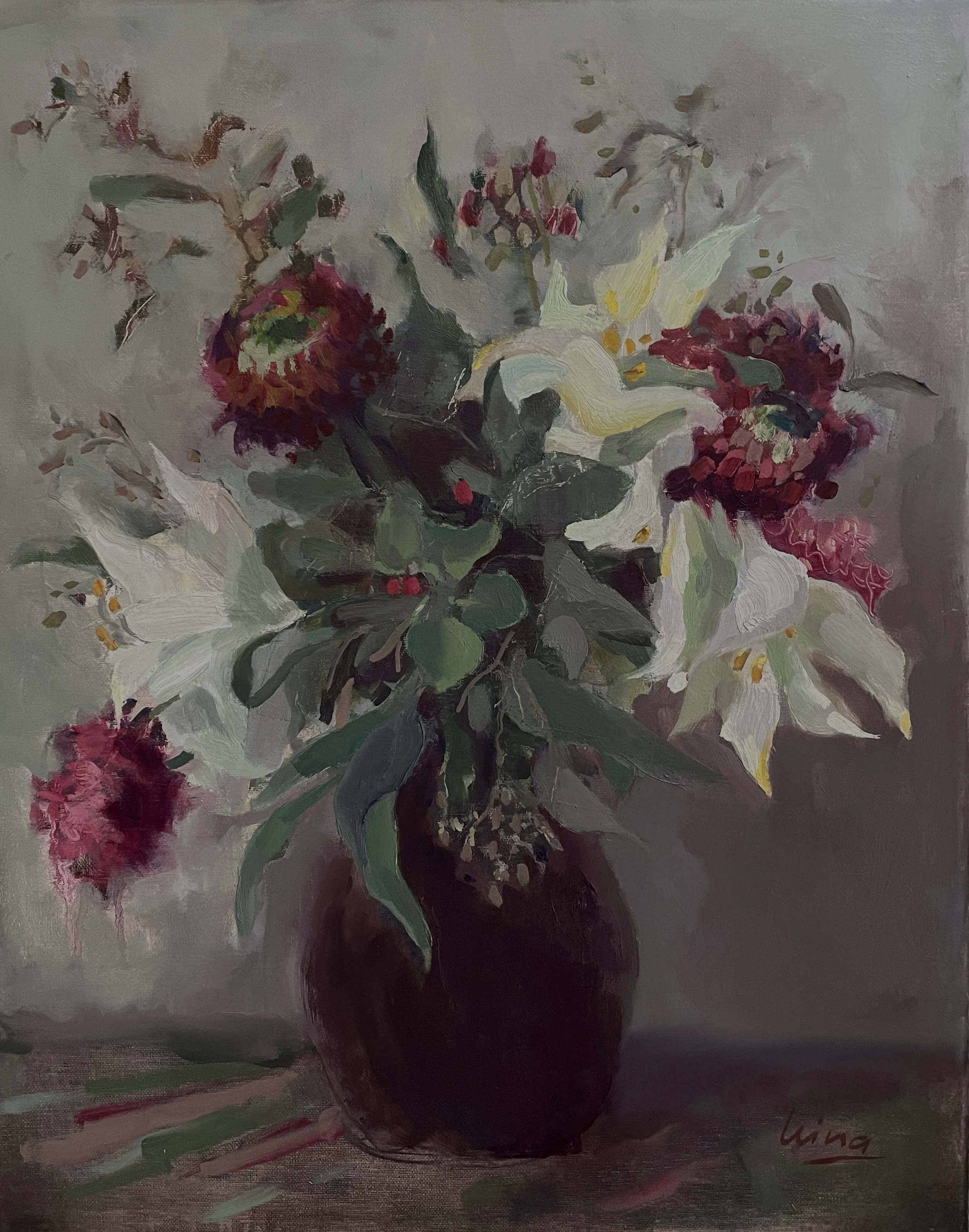 "Winter bouquet", 2025, oil on linen, 20x16" (51x40cm), unframed, SGD 2,600
