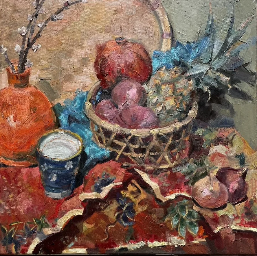 "Colours of the SE Asia", 2022, Oil on canvas, 50cmx50cm, framed, SGD 2,400.