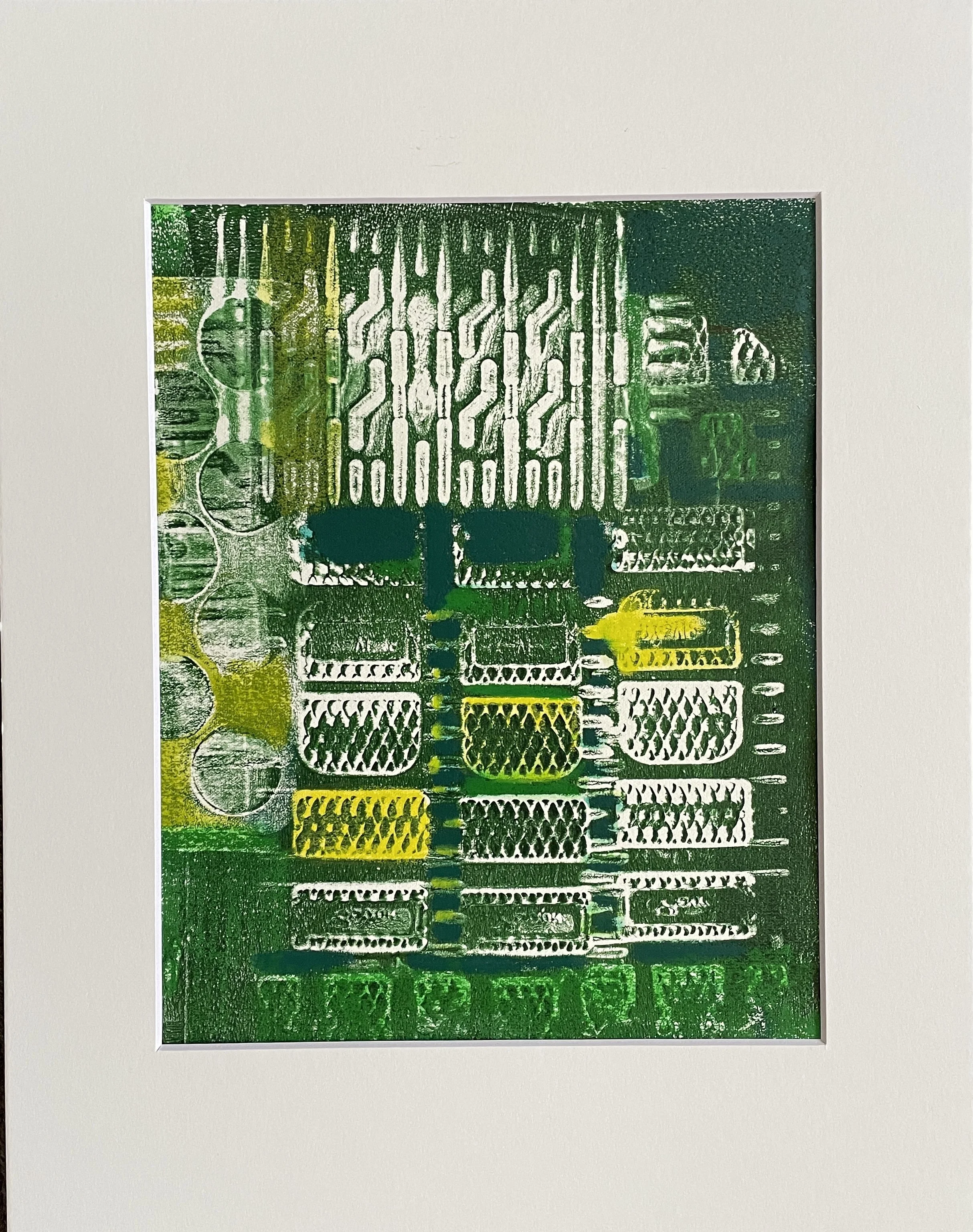 Peranakan Geometry, 2025, Monotype and mixed media on Fabriano paper 300 gsm, A4 size, framed in acid free white paper mat 14x11", plastic sleeve included, SGD 100