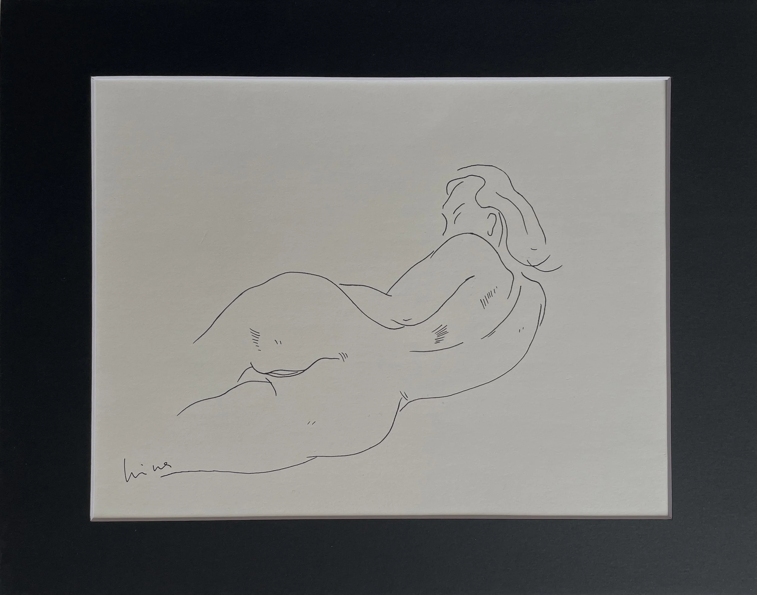 Nude, 2026. Gel pen on Strathmore paper, 160 gsm, 22.9 x 30.5 cm, framed in black acid free paper mat with protective plastic sleeve, SGD 60