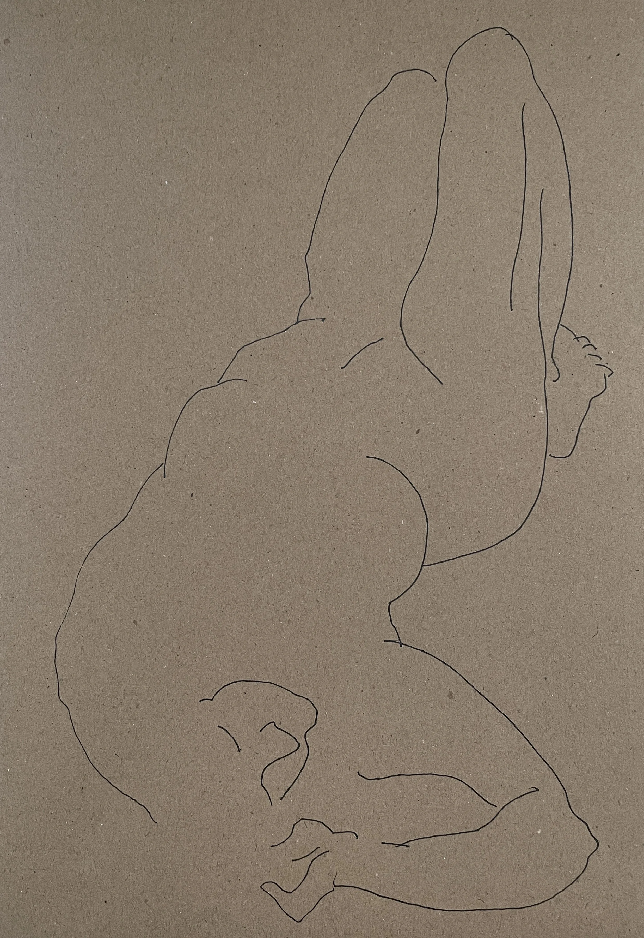 "Lying Female III", 2026, gel pen on Reeves craft paper, 110 gsm, acid free, 29.7x21.0 cm, framed in white acid free paper mat 14 x11", protective plastic sleeve, SGD 60