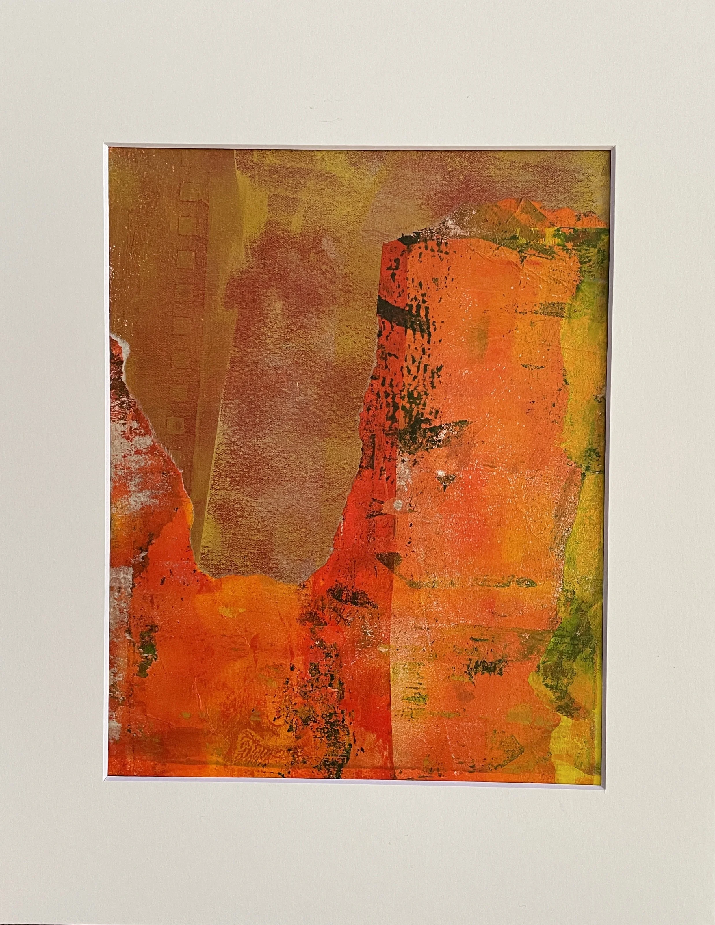 "Red Composition", 2025, mixed media collage on paper, framed in white acid free paper mat, 14x11", protective plastic sleeve