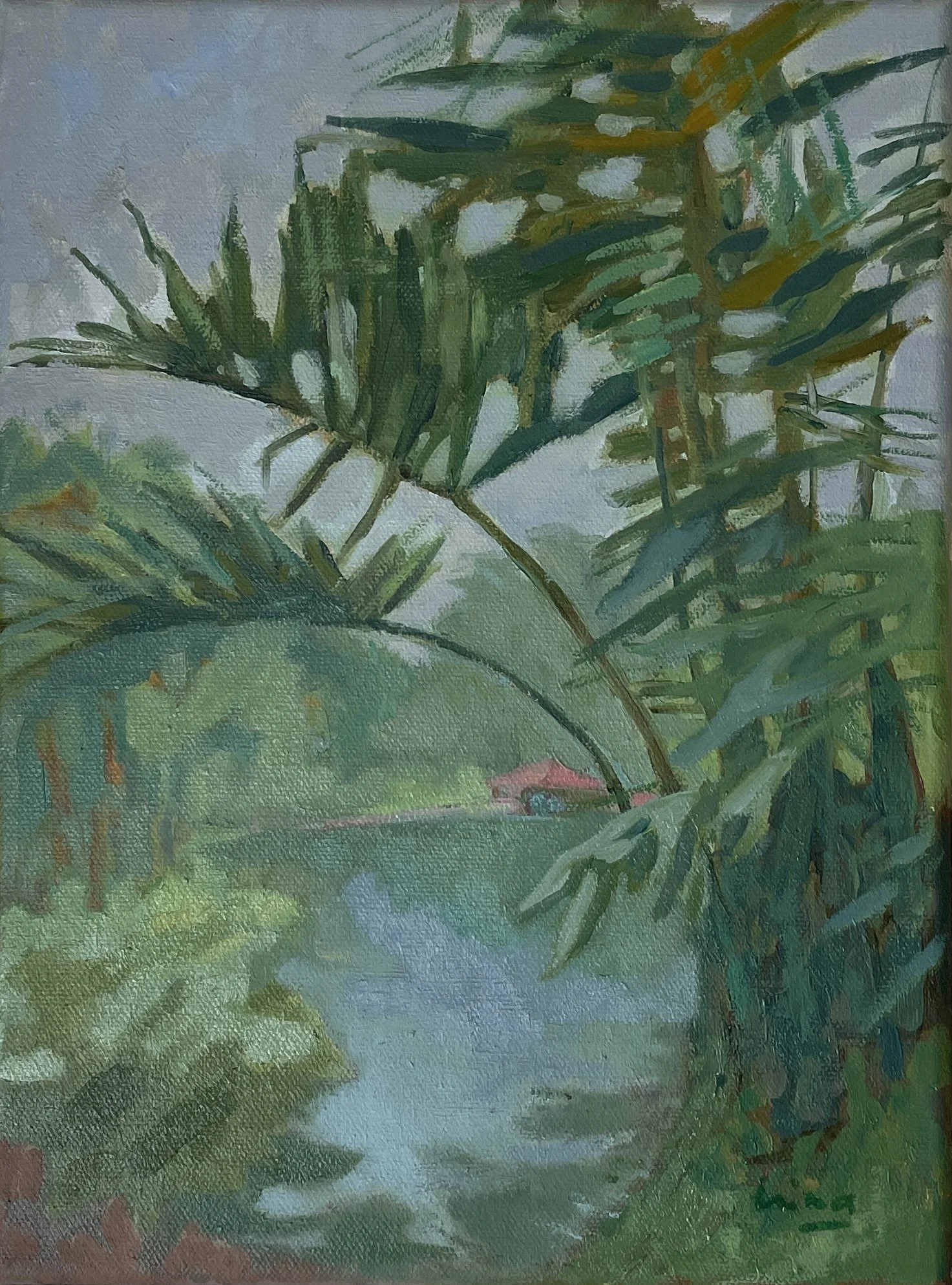 "Symphony Lake, Botanic Gardens I", 2026. Oil on cotton canvas, 12x9", unframed, SGD 860