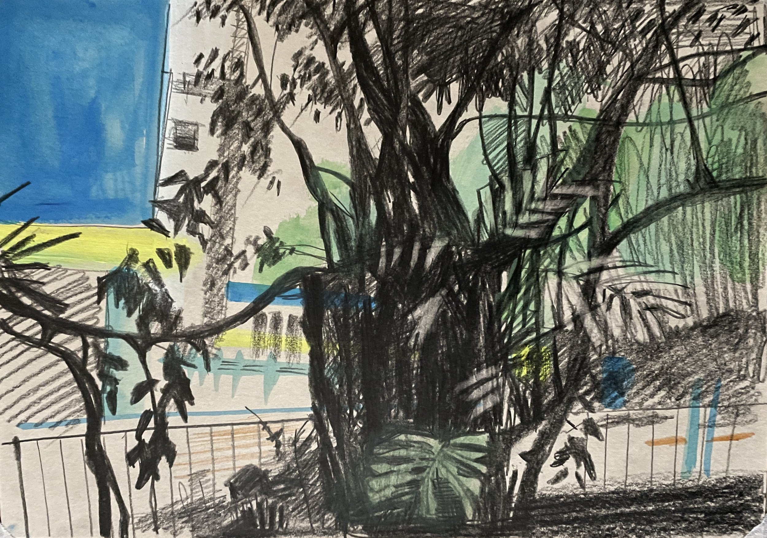 "Nature in the city", 2025, gouache and pencil, unframed, toned paper, 21x29.7cm, SGD 180