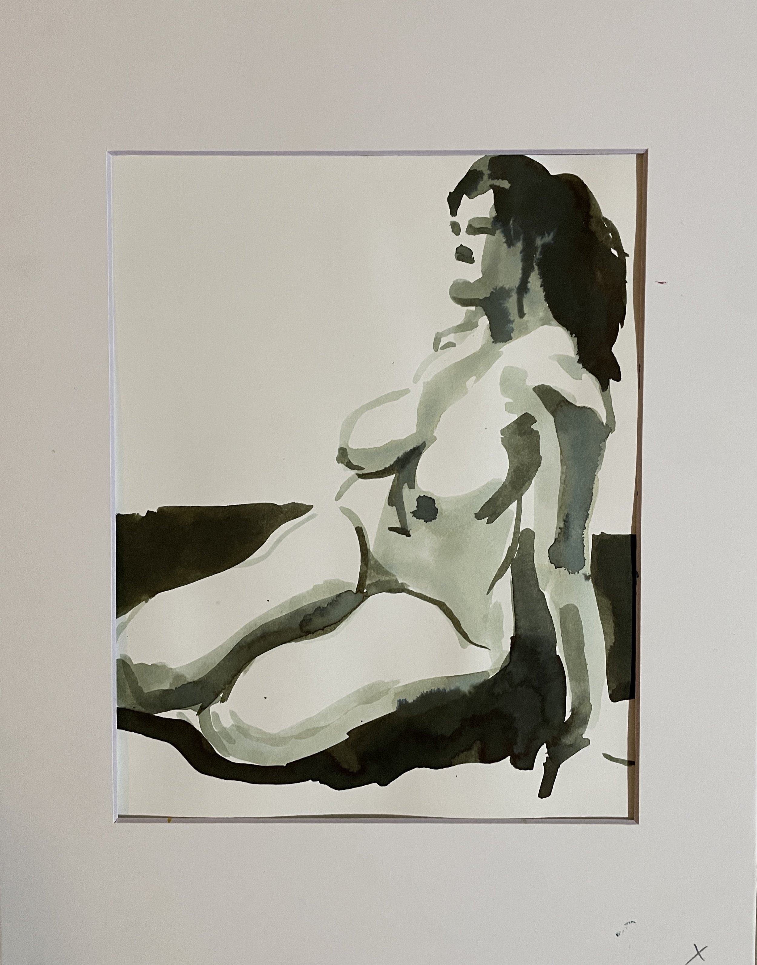 Female Nude, 2026, Ink on Strathmore paper, 160 gsm, 30.5x22.9 cm, framed in acid free white paper mat, protective plastic sleeve