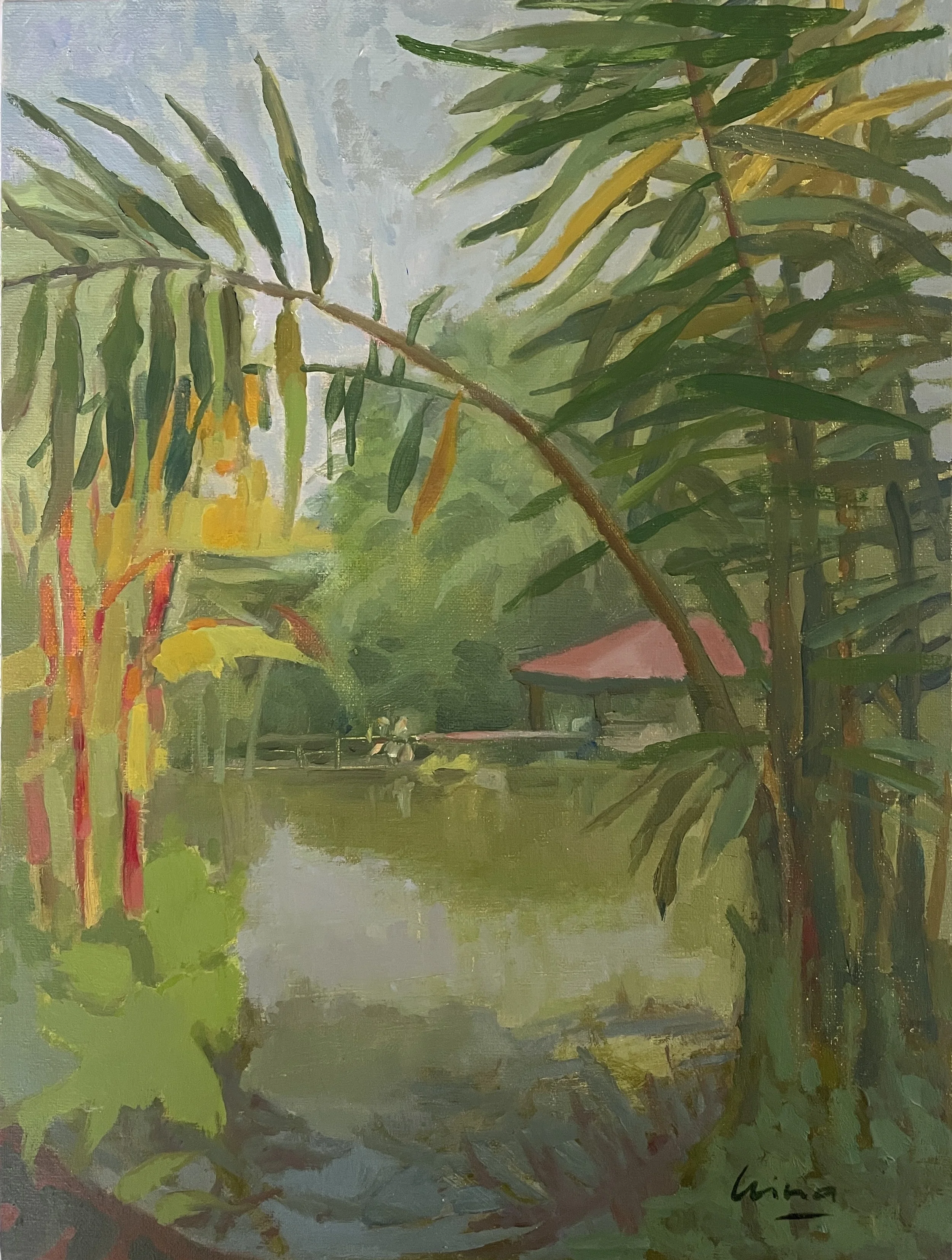 "Symphony Lake, Botanic Gardens", 2026. Oil on linen panel, 12x9", unframed, DM for price