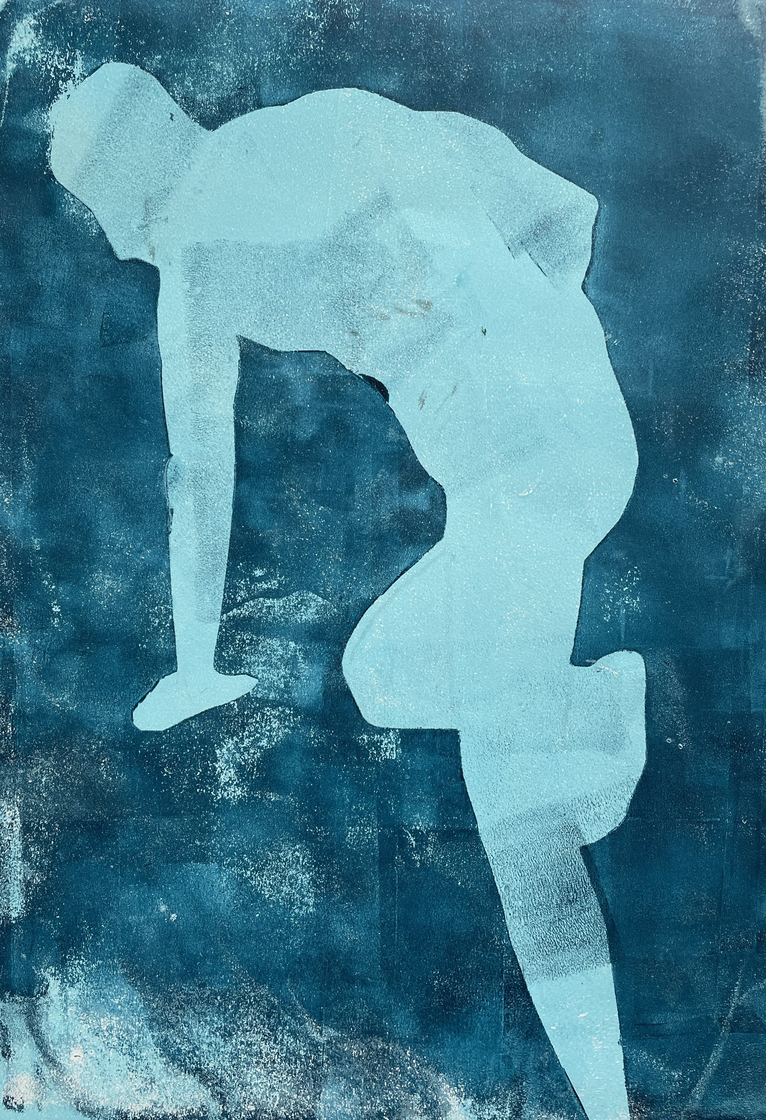 "Male Figure", 2025, monotype on acid free 100 gsm paper, framed in a white acid free paper mat, 14x11", a protective plastic sleeve, SGD 150