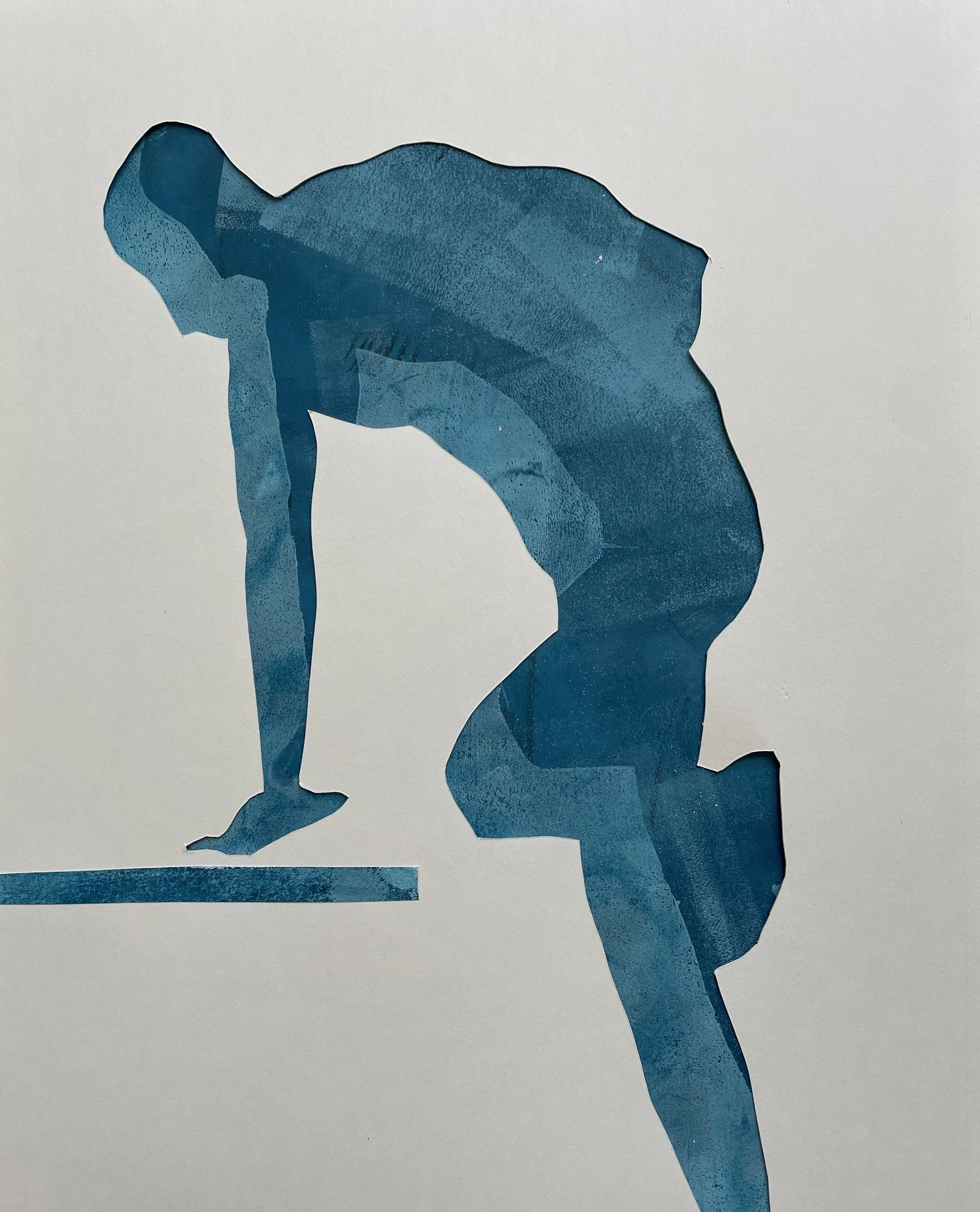 "Leaning Male Figure", 2025, monotype on acid free 110 gsm paper, framed in a white acid free paper mat, 14x11", a protective plastic sleeve, SGD 150
