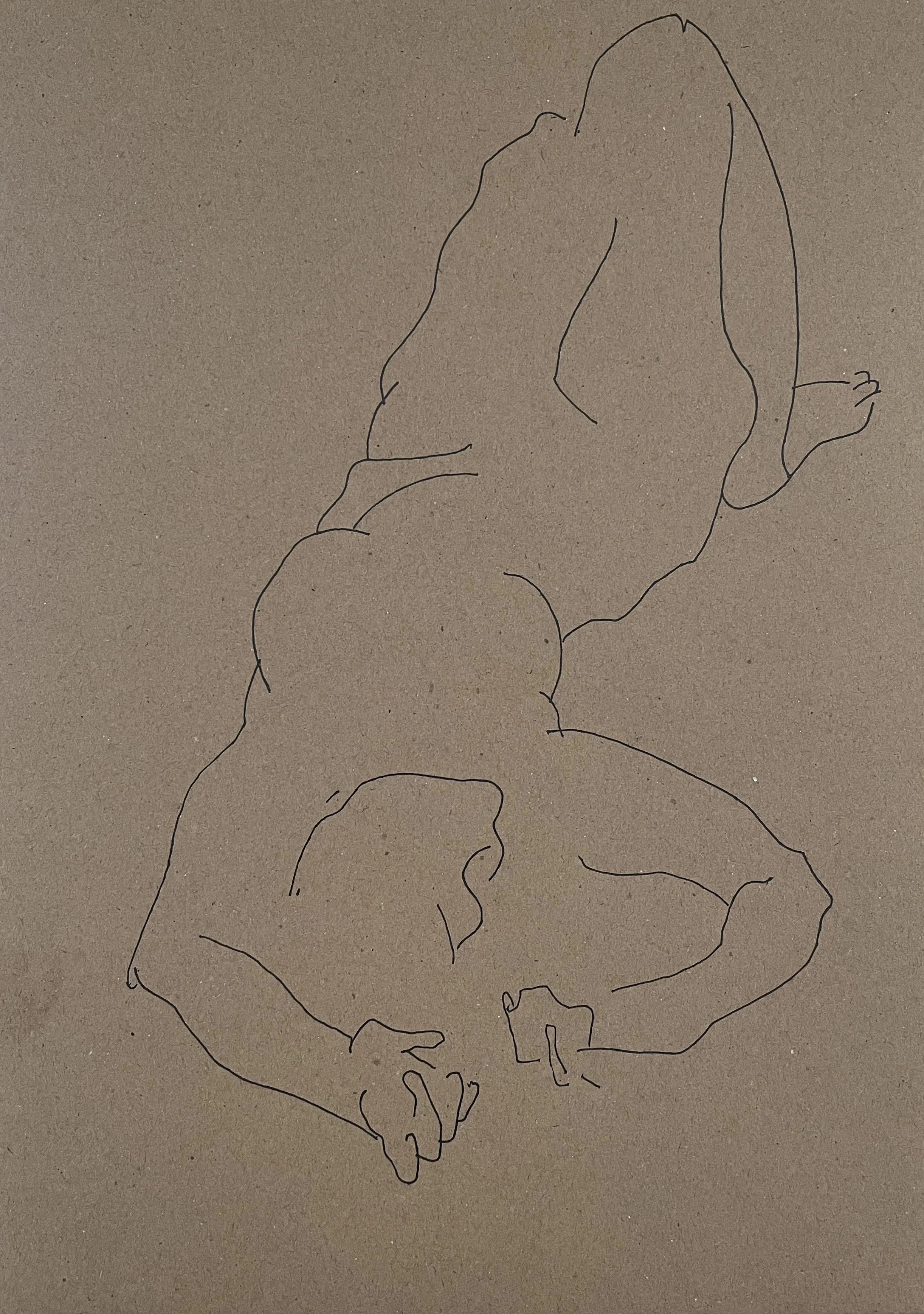 "Lying Female I", 2026, gel pen on Reeves craft paper, 110 gsm, acid free, 29.7x21.0 cm, framed in black acid free paper mat 14 x11", protective plastic sleeve