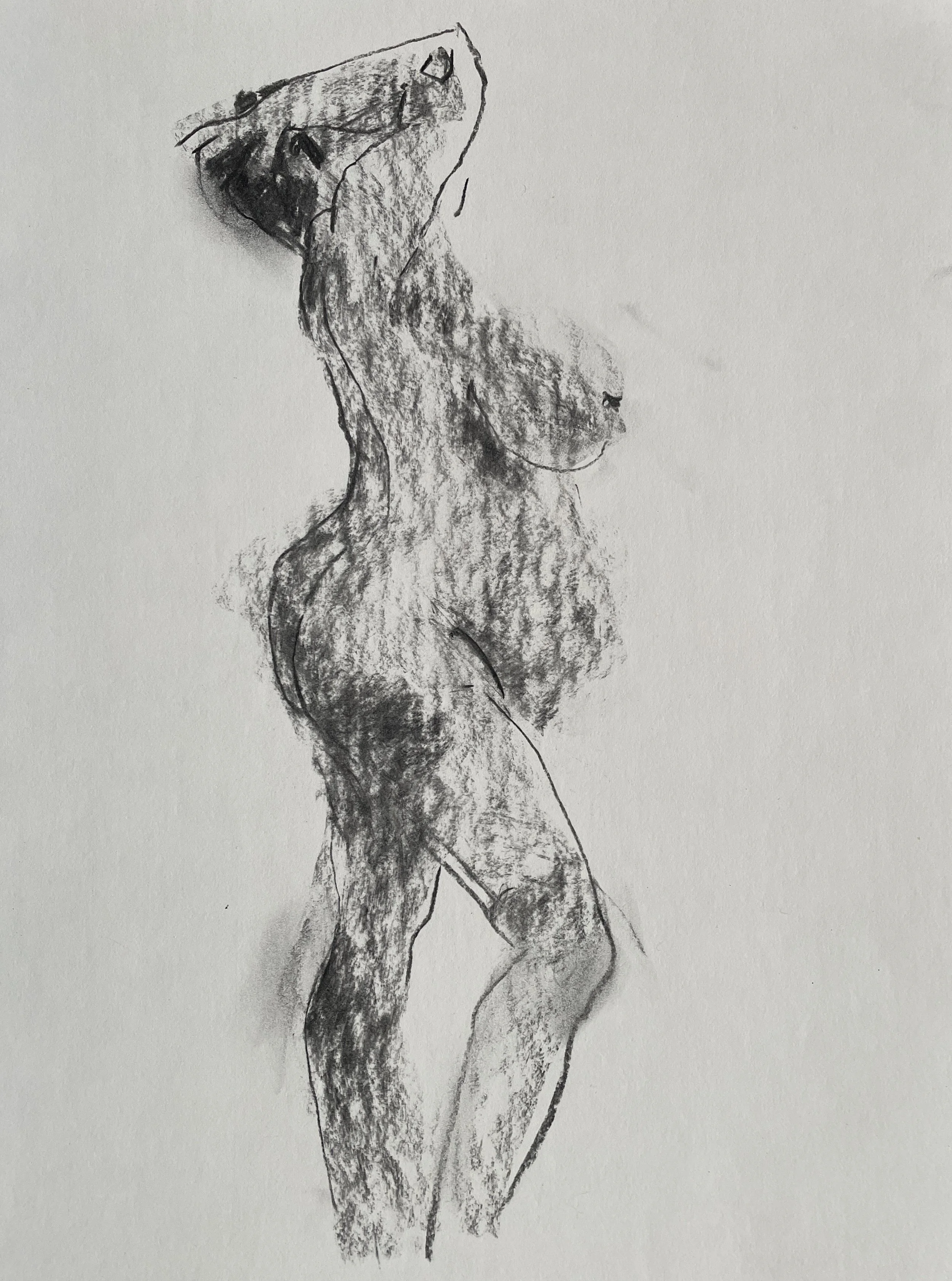Standing Nude, 2026. Charcoal on Strathmore paper, 160 gsm, 30.5x22.9 cm, framed in white acid free paper mat, SGD 60