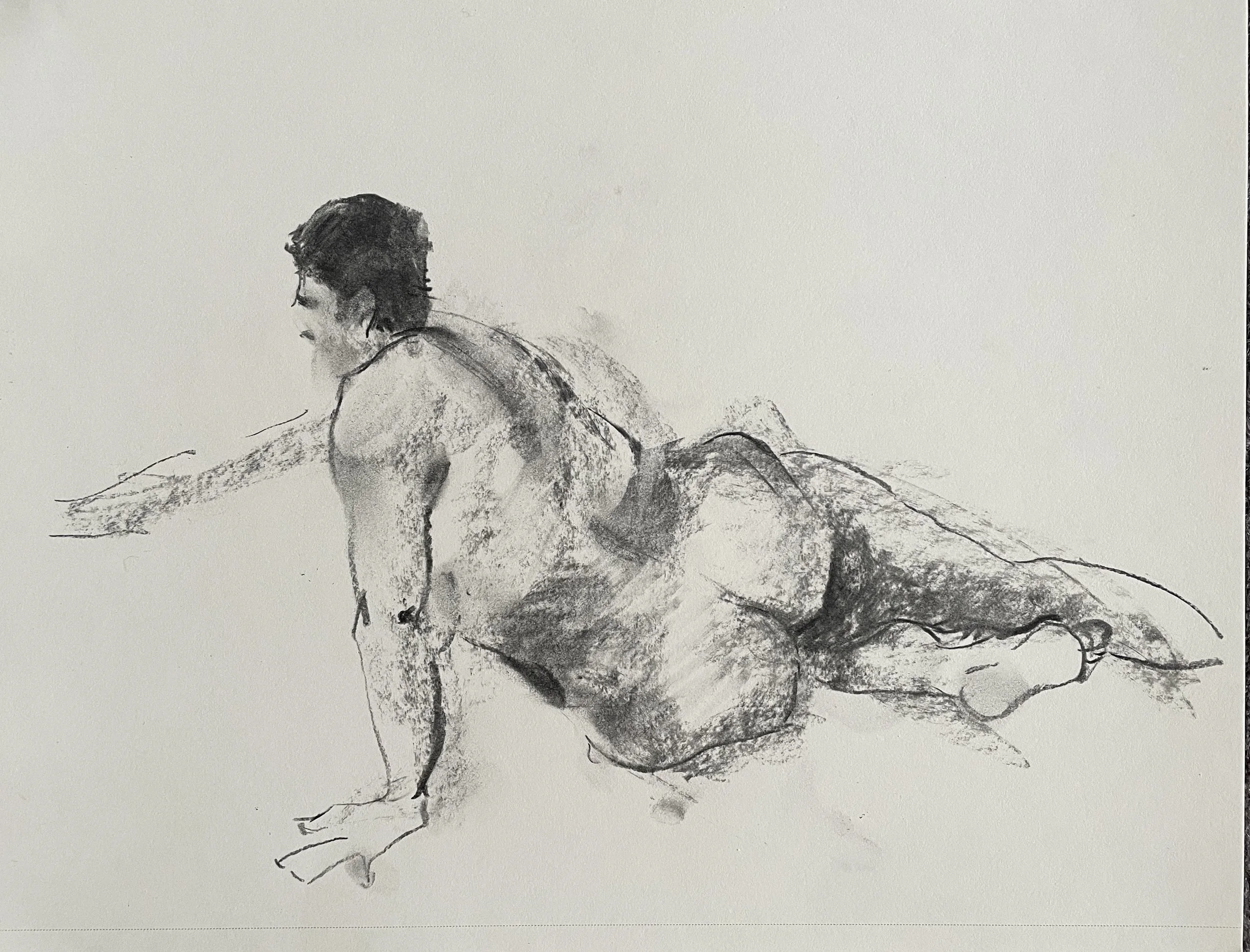 Nude, 2026. Charcoal on Strathmore paper, 160 gsm, 22.9x30.5 cm, framed in white acid free paper mat, 11x14", protective plastic sleeve,SGD 60