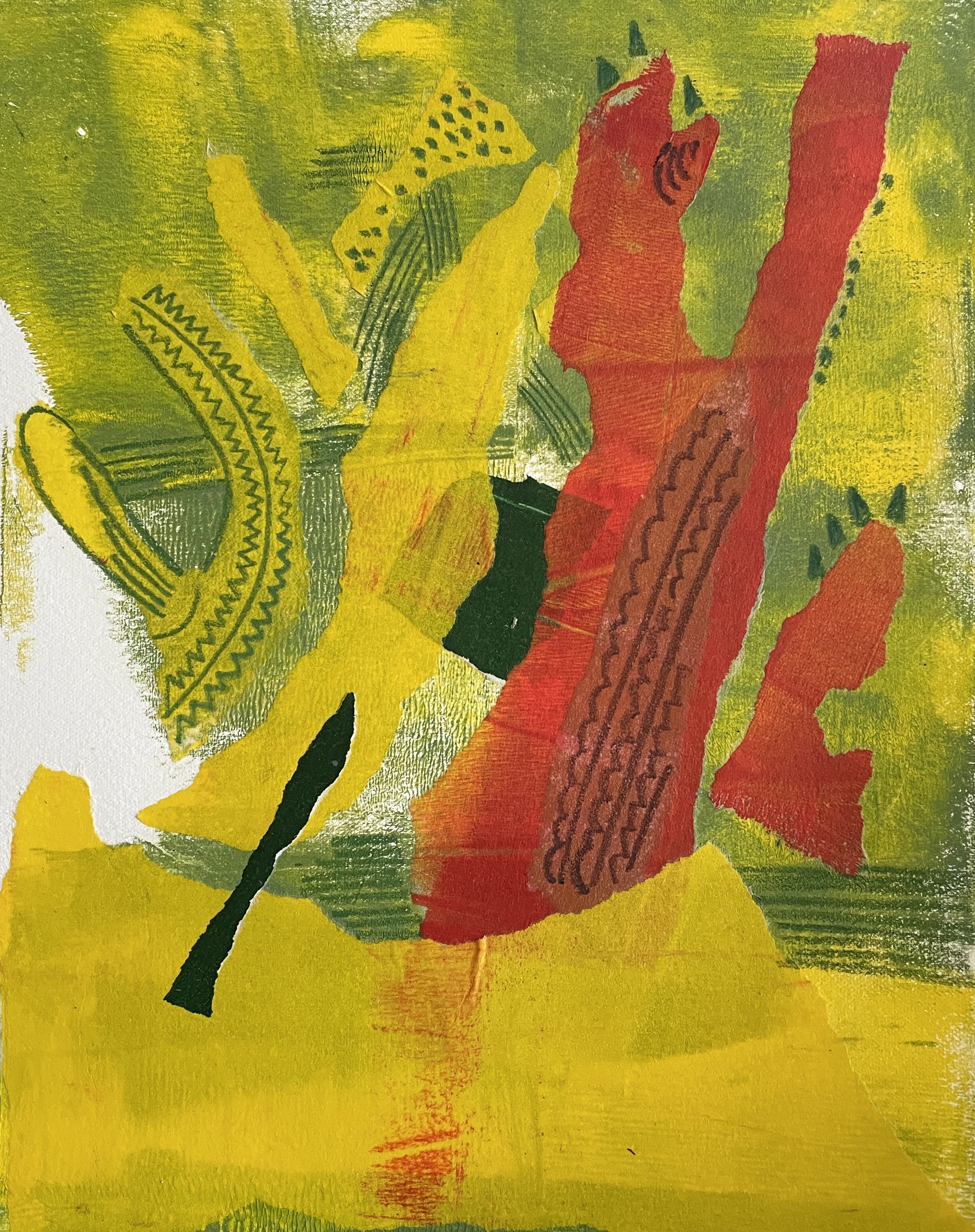 "Cacti, Spain", 2025, monotype and mixed media collage, 10x8'' printed image or 14x11", when framed in acid free paper mat and plastic sleeve, SGD250