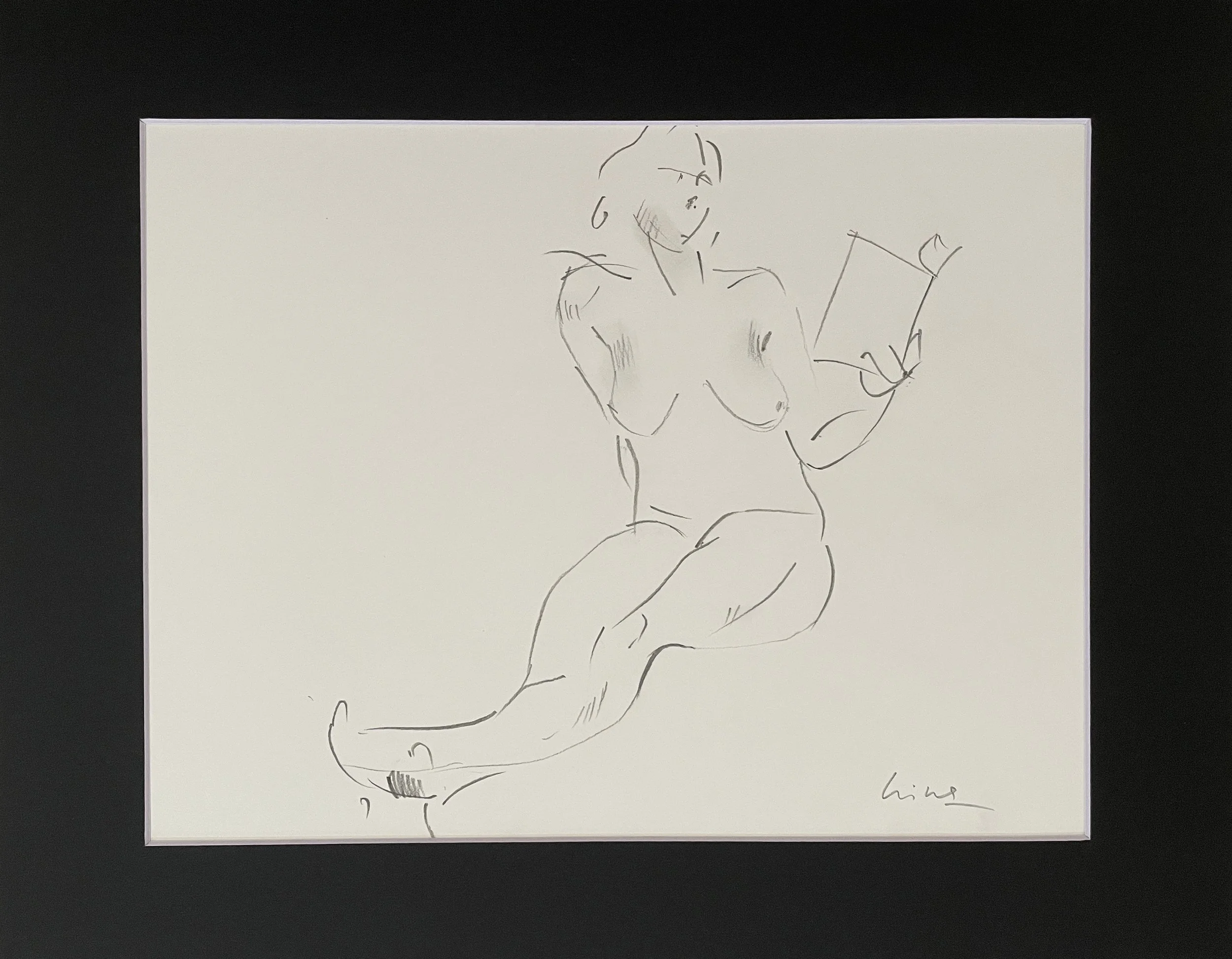 A Good Book, 2026, pencil on Strathmore 160 gsm paper, 22.9x30.5 cm, framed in acid free black paper mat, 11x14", SGD 60
