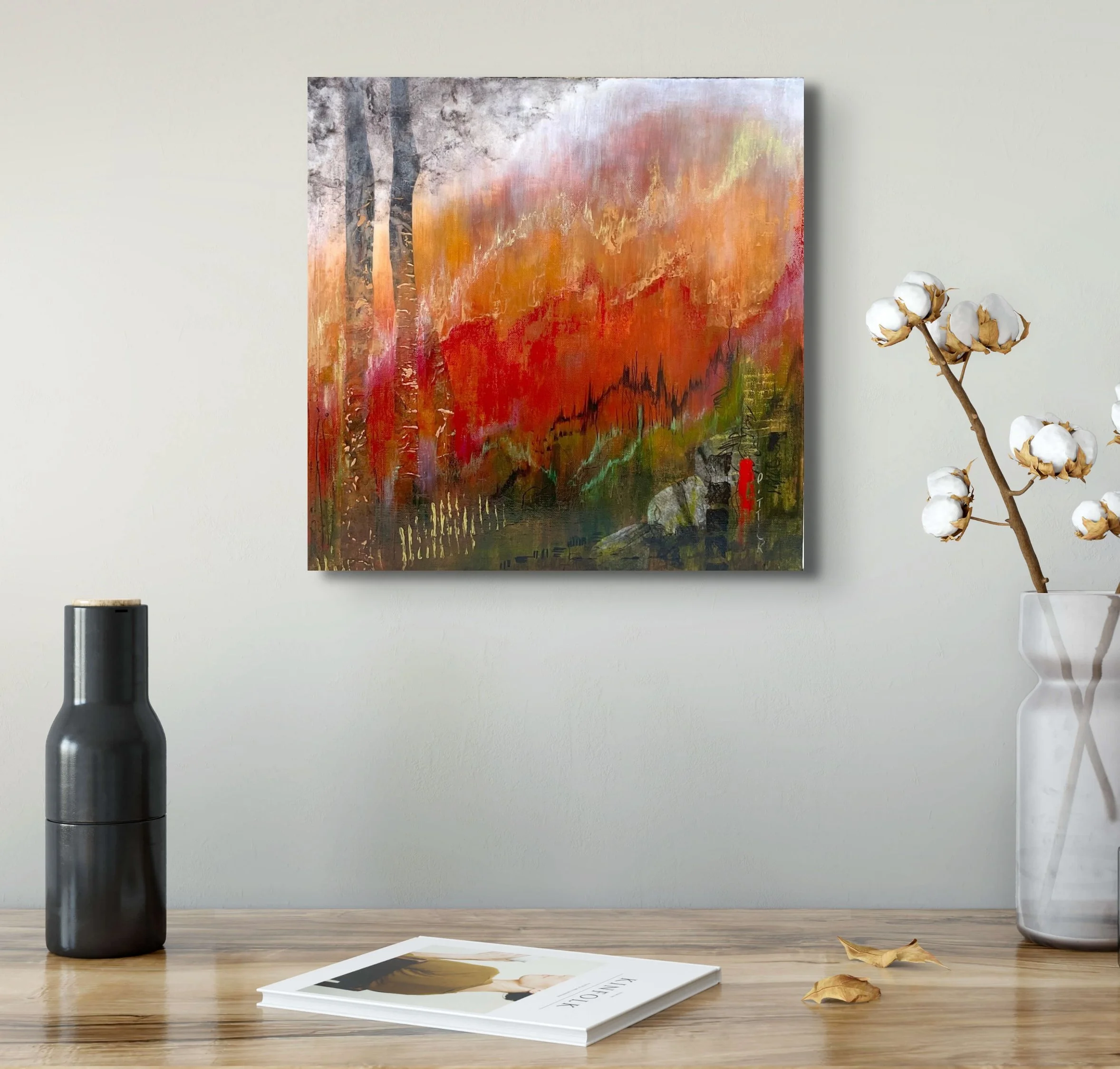 Hot Lands 2  - 40 x 40 cm Mixed media on canvas with a golden box edge
