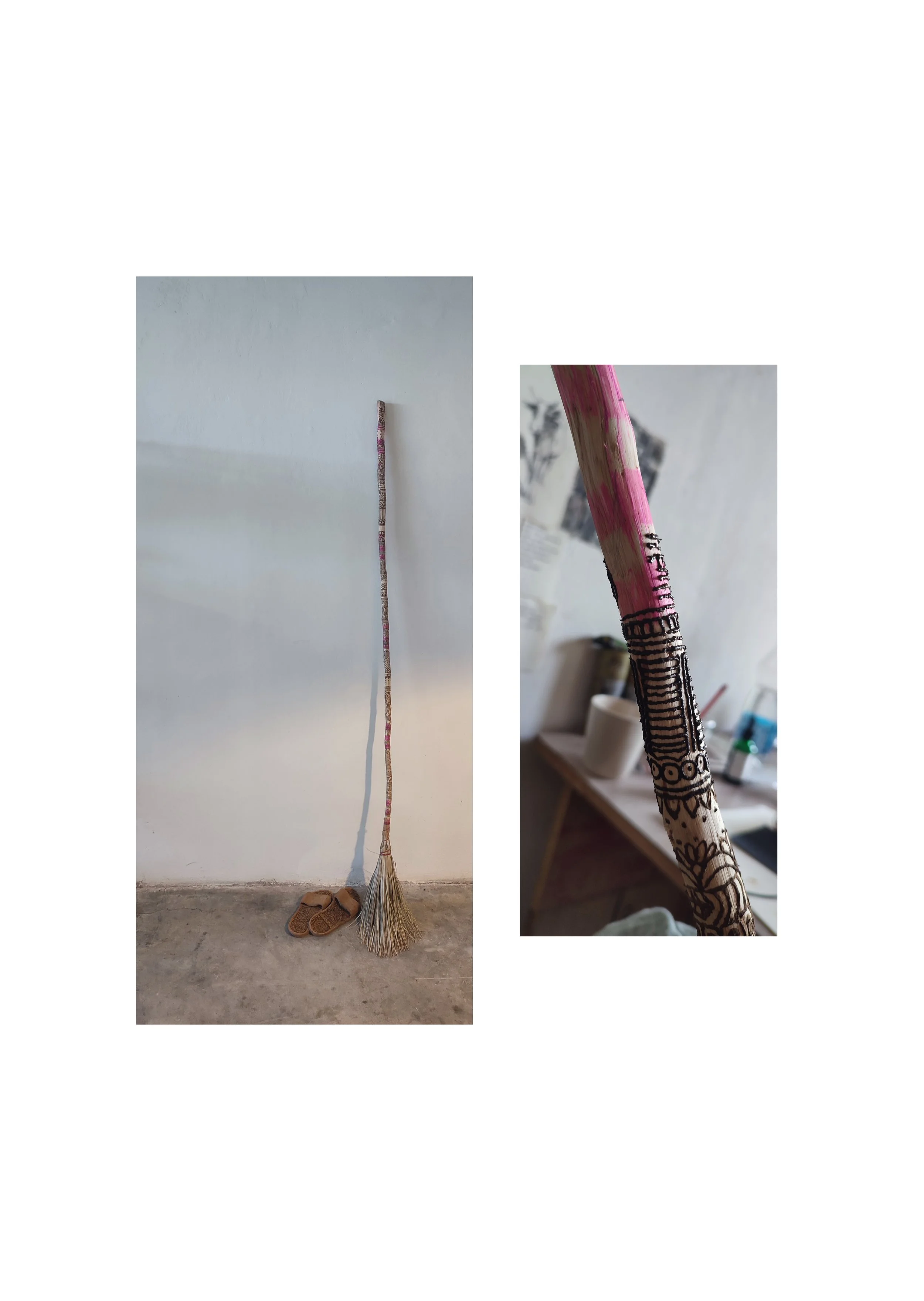 Broom, terracotta slippers, mehndi (care and ritual)