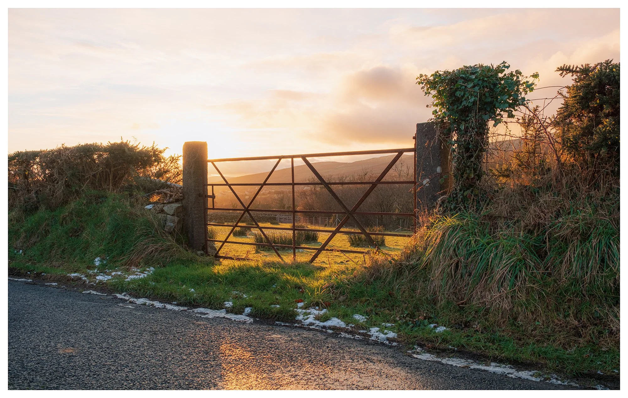 Country Road Gate & Snow landscape white border threads.jpg