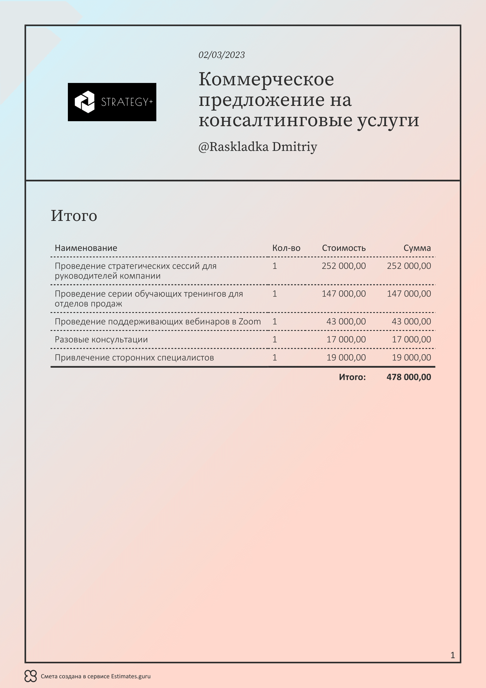 Коммерческое Предложение На Консалтинговые Услуги, Образец 2024.