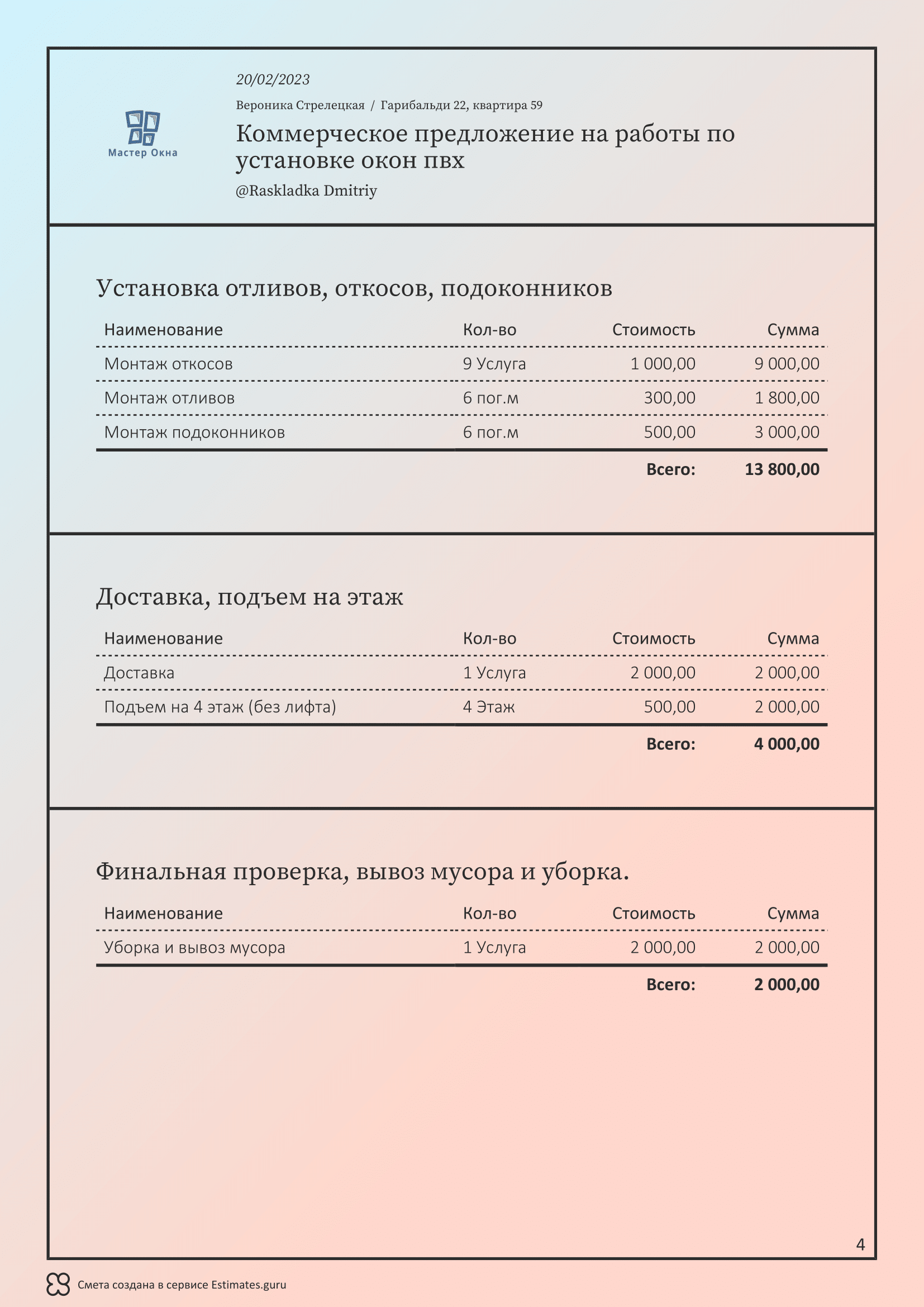 Коммерческое Предложение На Установку Окон Пвх. Образец 2023 Года.