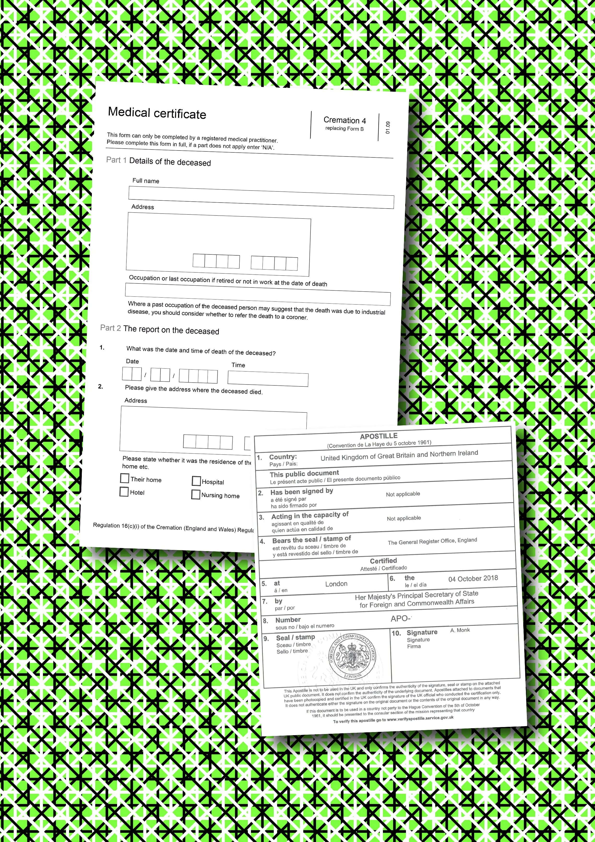 Cremation Certificate with UK FCDO apostille