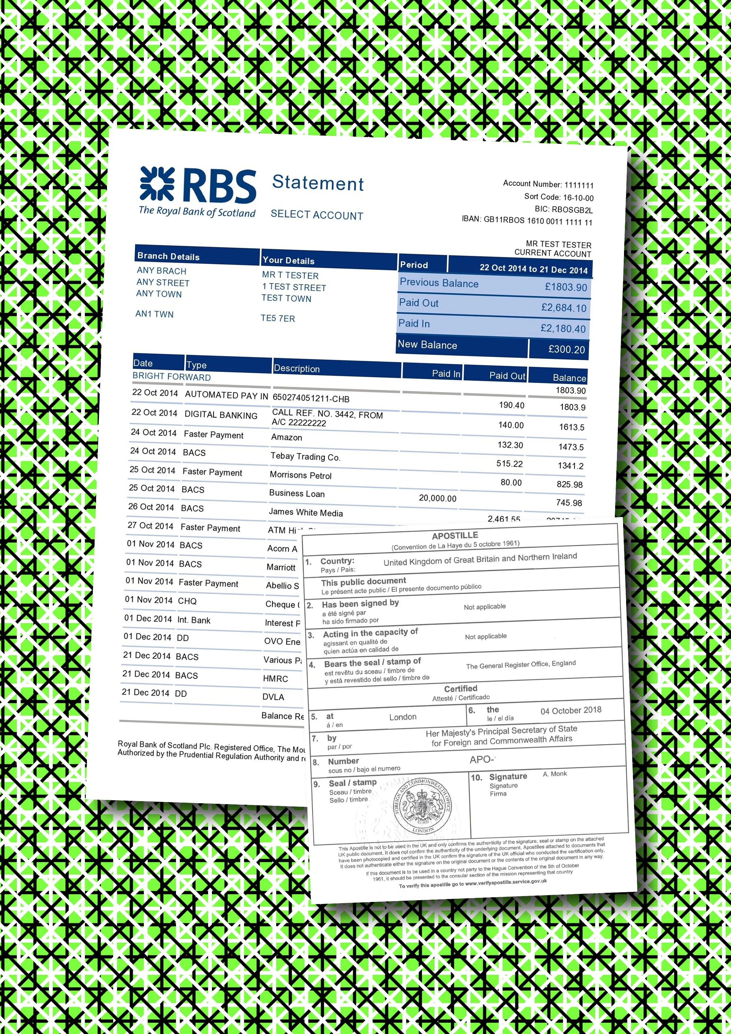 Bank Statement and UK Apostille