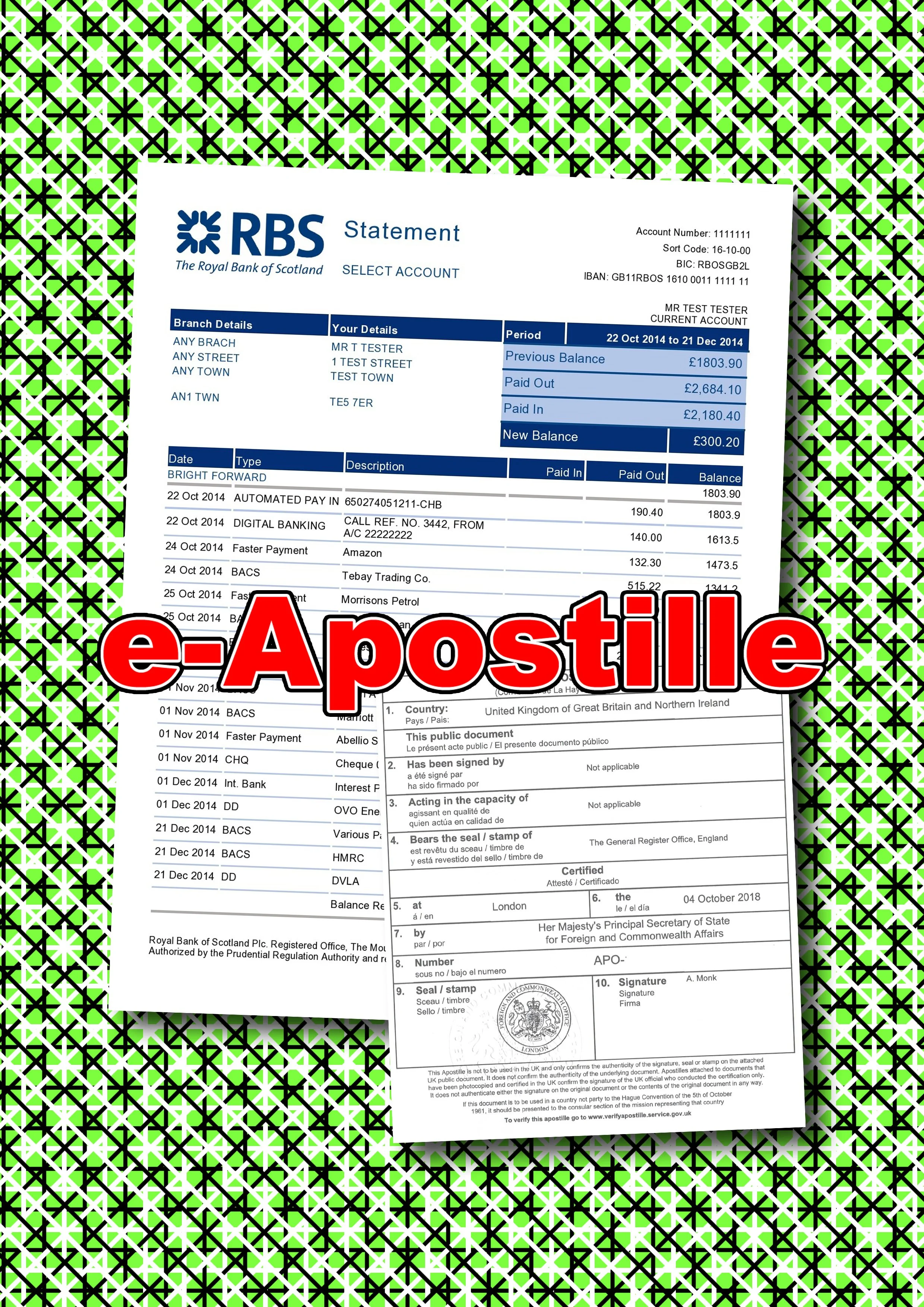 Bank Statement and UK e-Apostille