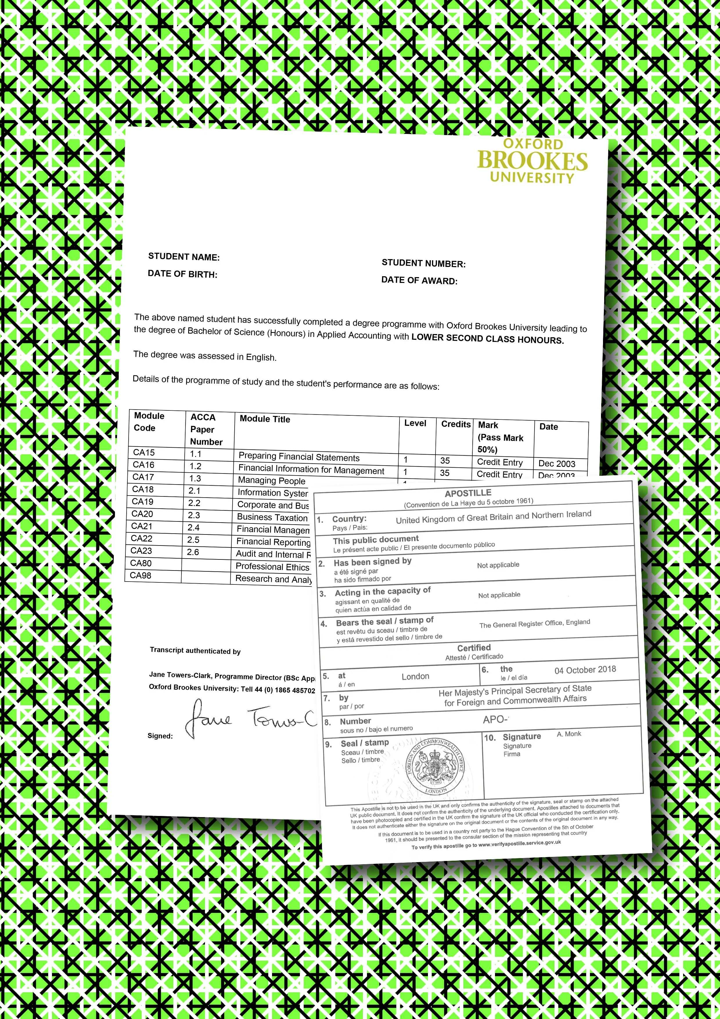 Degree Transcript & UK FCDO Apostille