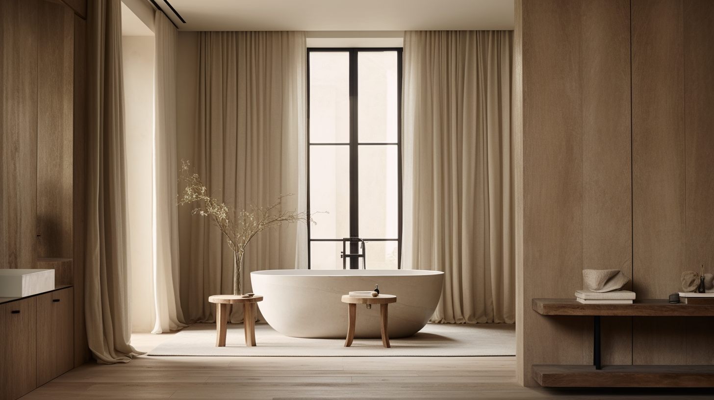 A monastic Belgian home Masterbathroom, in Antwerp, Oak wood floor, modern, lime wash