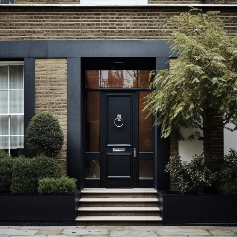 A monastic Belgian home facade, in Antwerp, Reclaimed brick, classical proportions.