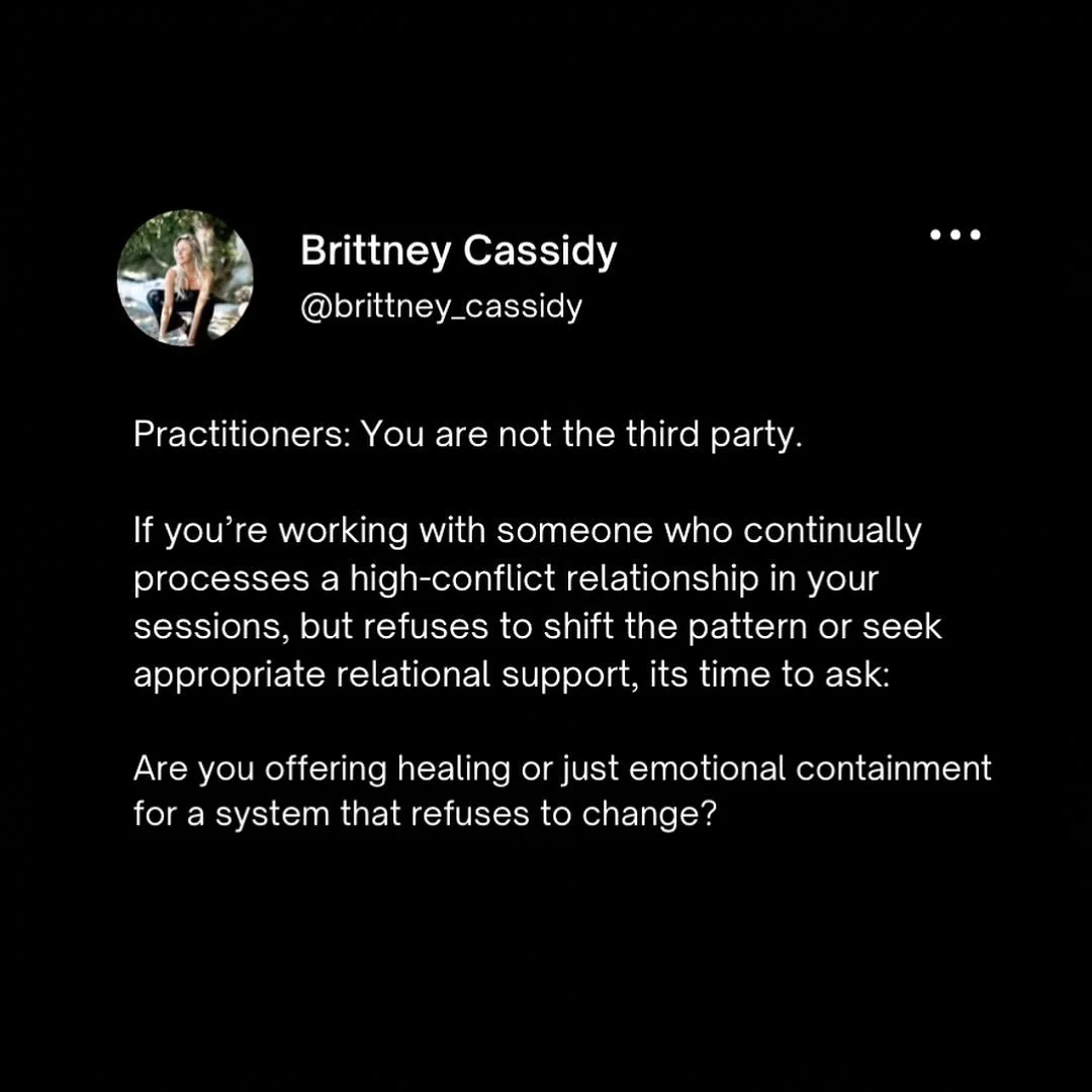 Practitioners: Are You Holding Space, or Holding the System Together?

If you find yourself working with a client who regularly processes their relationship, but never moves toward change&hellip;

If you&rsquo;re now the &ldquo;safe one&rdquo; in a d
