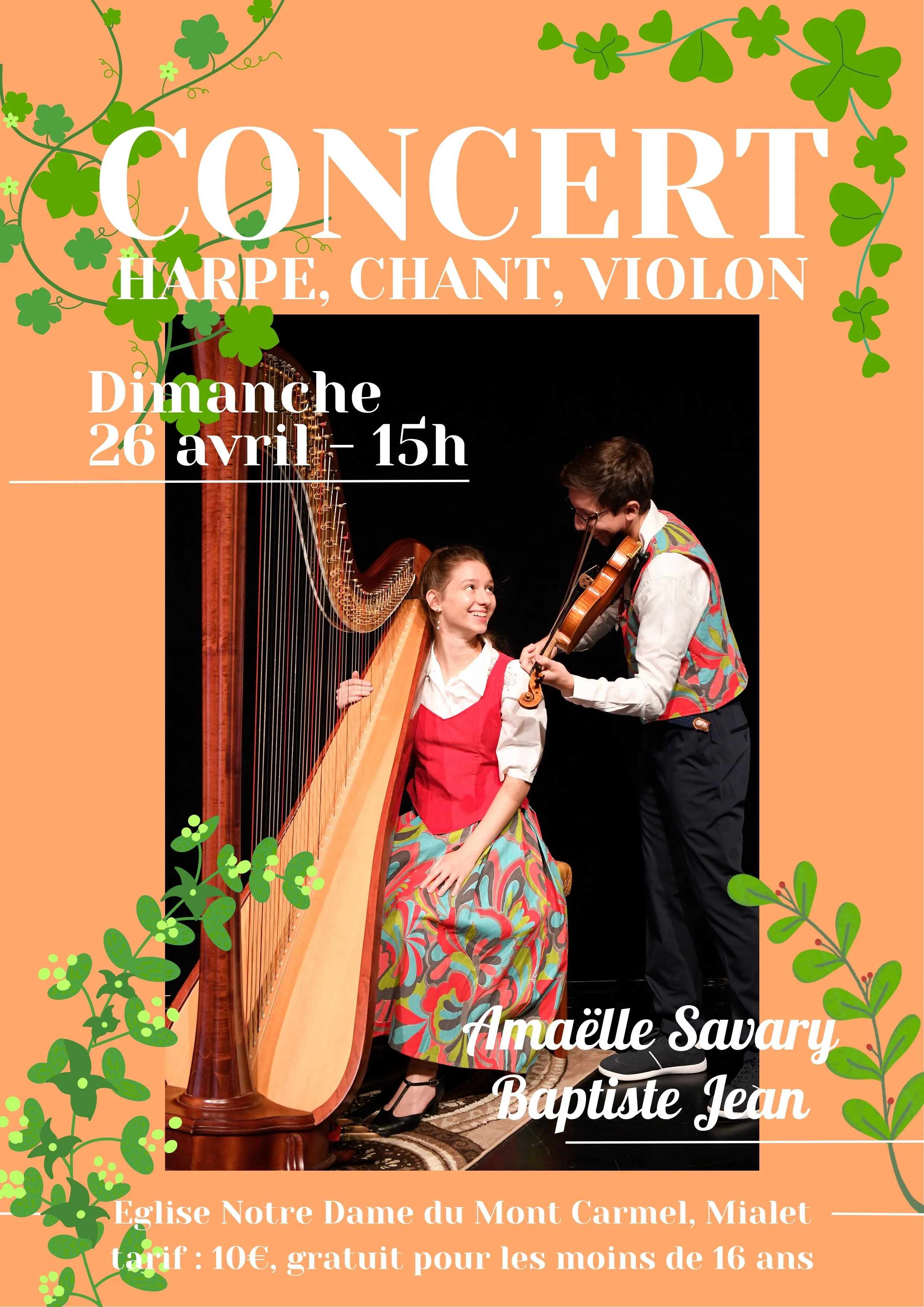 Concert harpe, violon, chant