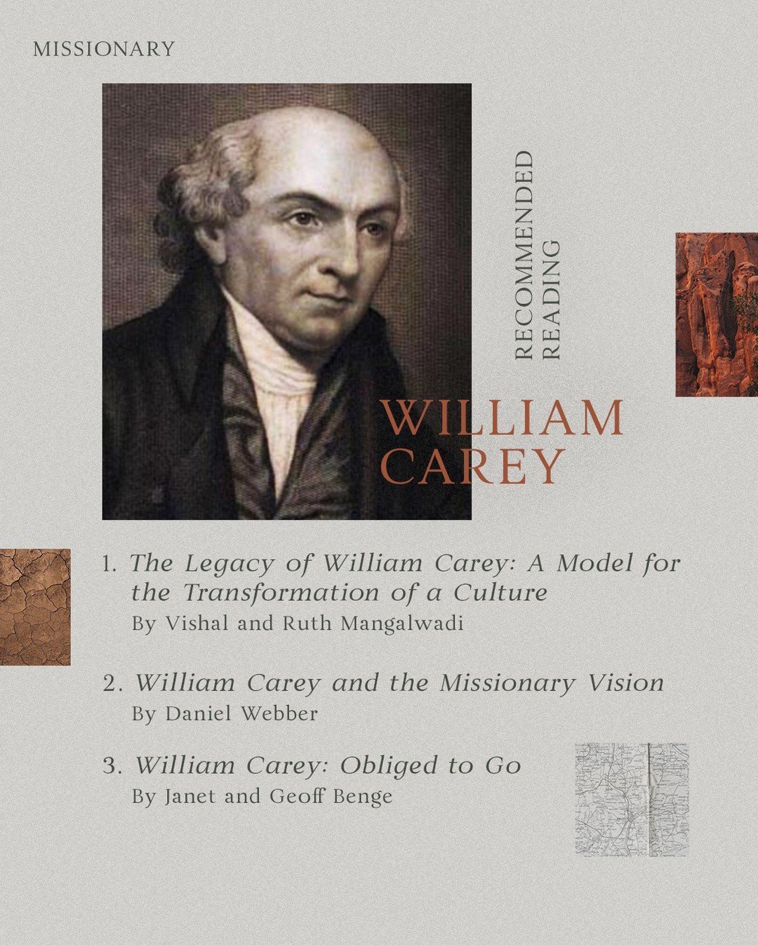 William Carey left his home in England in 1793 to serve as a missionary in India, where he would remain for the rest of his life. He helped establish the Baptist Missionary Society and translated the Bible into Bengali, Oriya, Marathi, Hindi, Assames