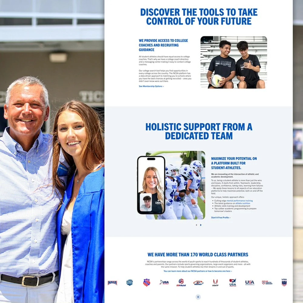 The NCSA About Us page is another trust touchpoint on the website. The page utilizes carousels and scrolling partner logos to showcase tools and trusted organizations that partner with NCSA.