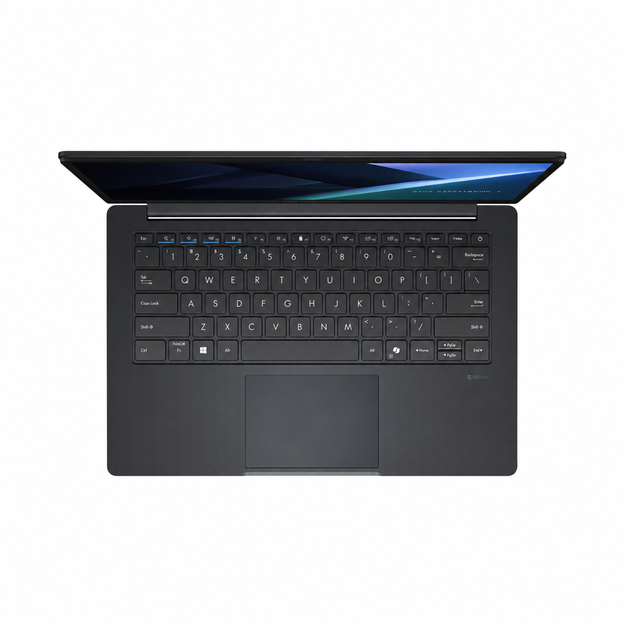 ASUS ExpertBook BM1 viewed from the rear, showing the dark grey lid.