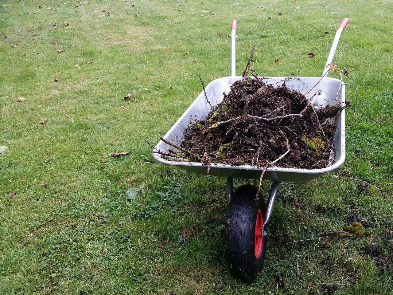 Commercial Landscaping with Wheel Barrel on grass