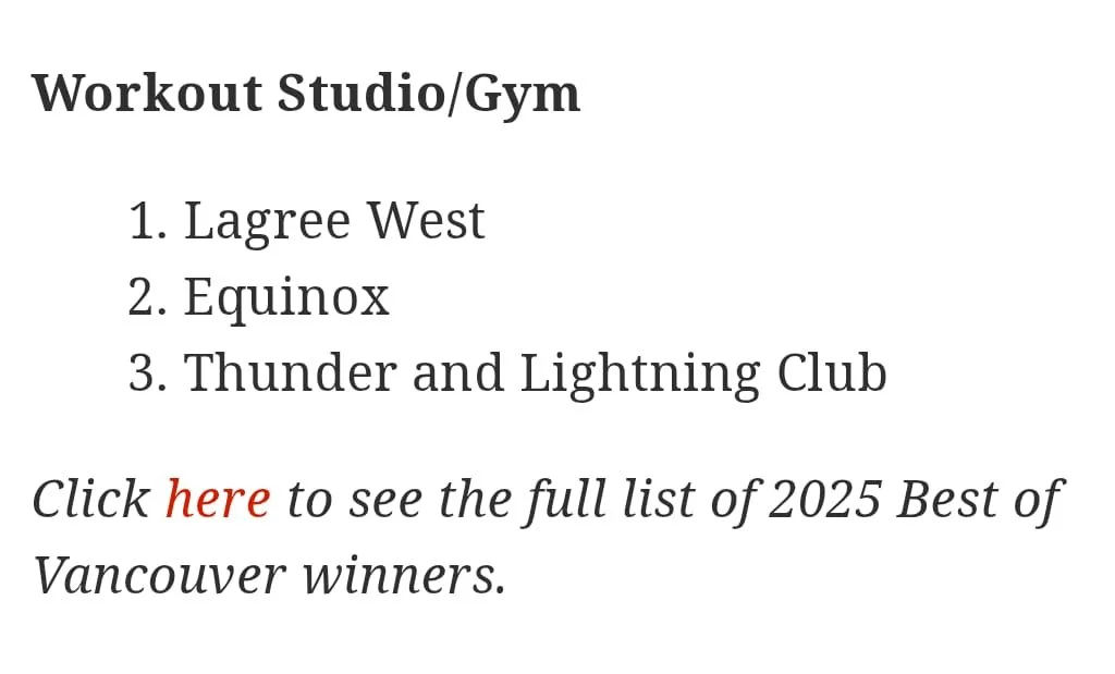 We&rsquo;re honored to share that Thunder &amp; Lightning Athletic Club was voted #3 Best Gym in Vancouver in the Georgia Straight Awards! 🏆

This is extra cool because the #2 spot went to a gym with over 300 locations across North America, and #1 w
