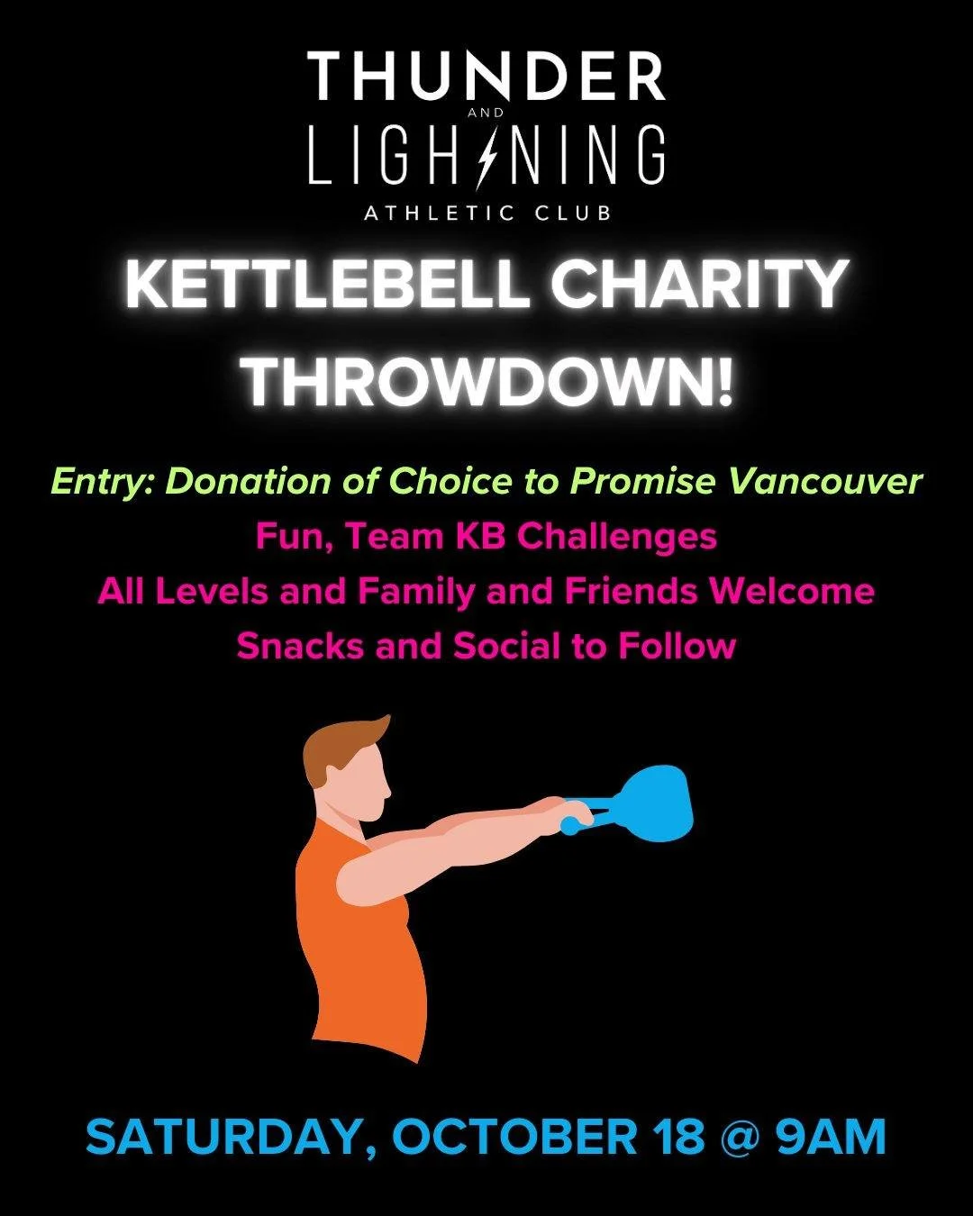 Lift for a Cause! ✨

We&rsquo;re bringing the community together for Thunder and Lightning&rsquo;s Kettlebell Classic Charity Throwdown: all in support of Promise Vancouver. 💜

Start the morning with a quick kettlebell workshop, then dive into high-