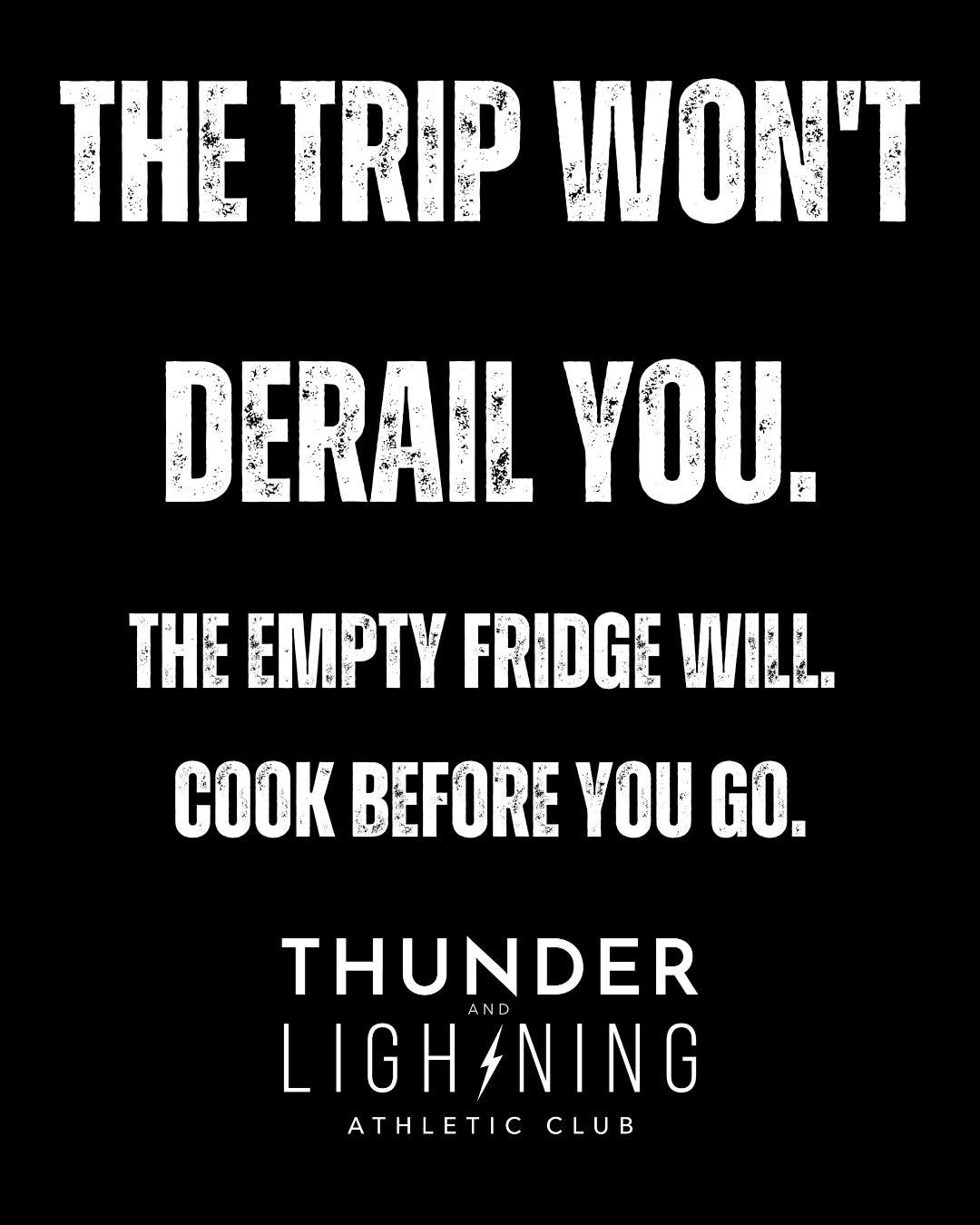 You survive the trip just fine. It's the night and week you get home that does the damage.

You're exhausted. The fridge is empty. And the easiest thing is delivery. One bad night turns into a bad week, and suddenly you're "getting back on track