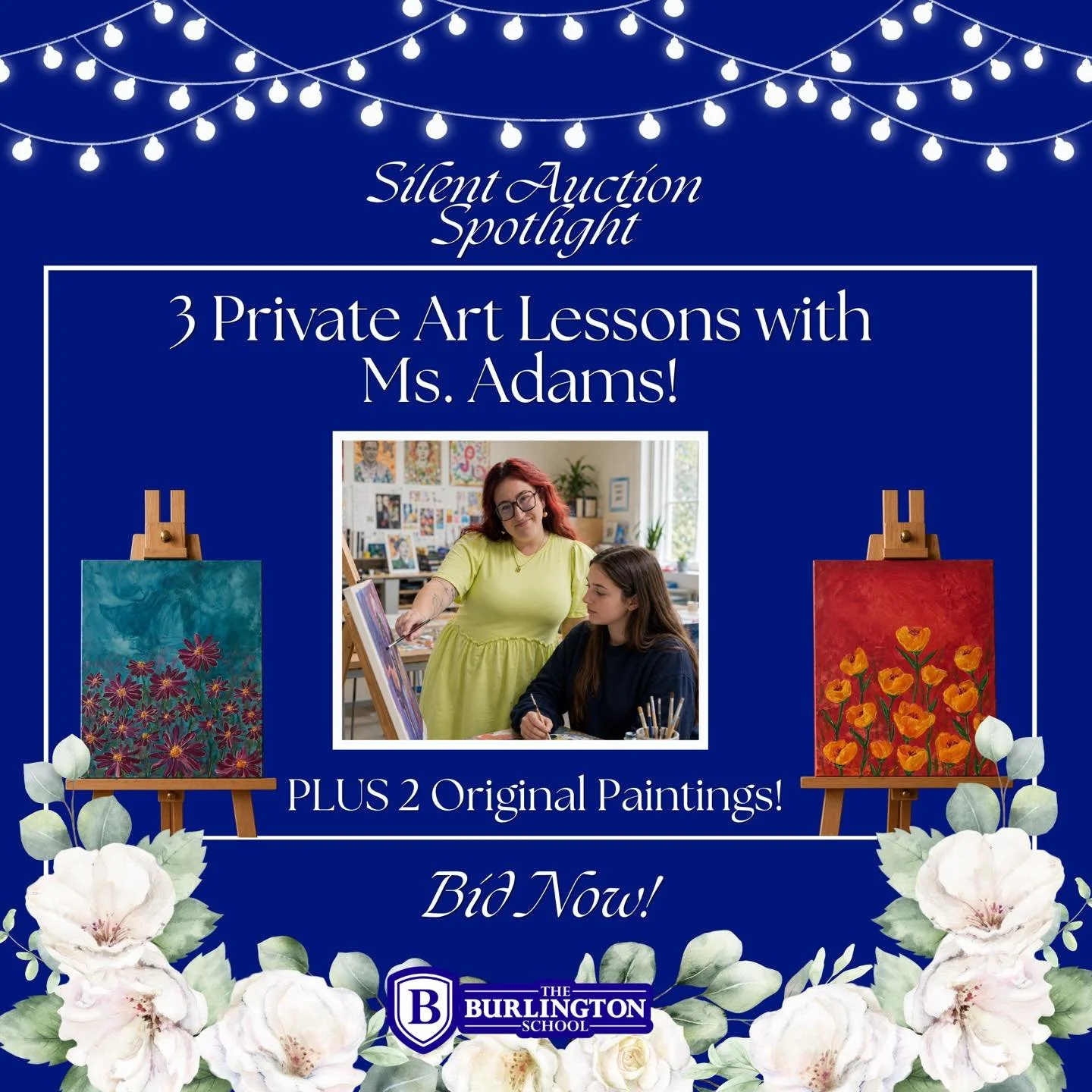 The auction is now live!

Featured item: 3 private art lessons with Ms. Adams, plus 2 original paintings. A unique opportunity to learn, create, and take home original work. Browse all items and start bidding now through the link in our bio. New item
